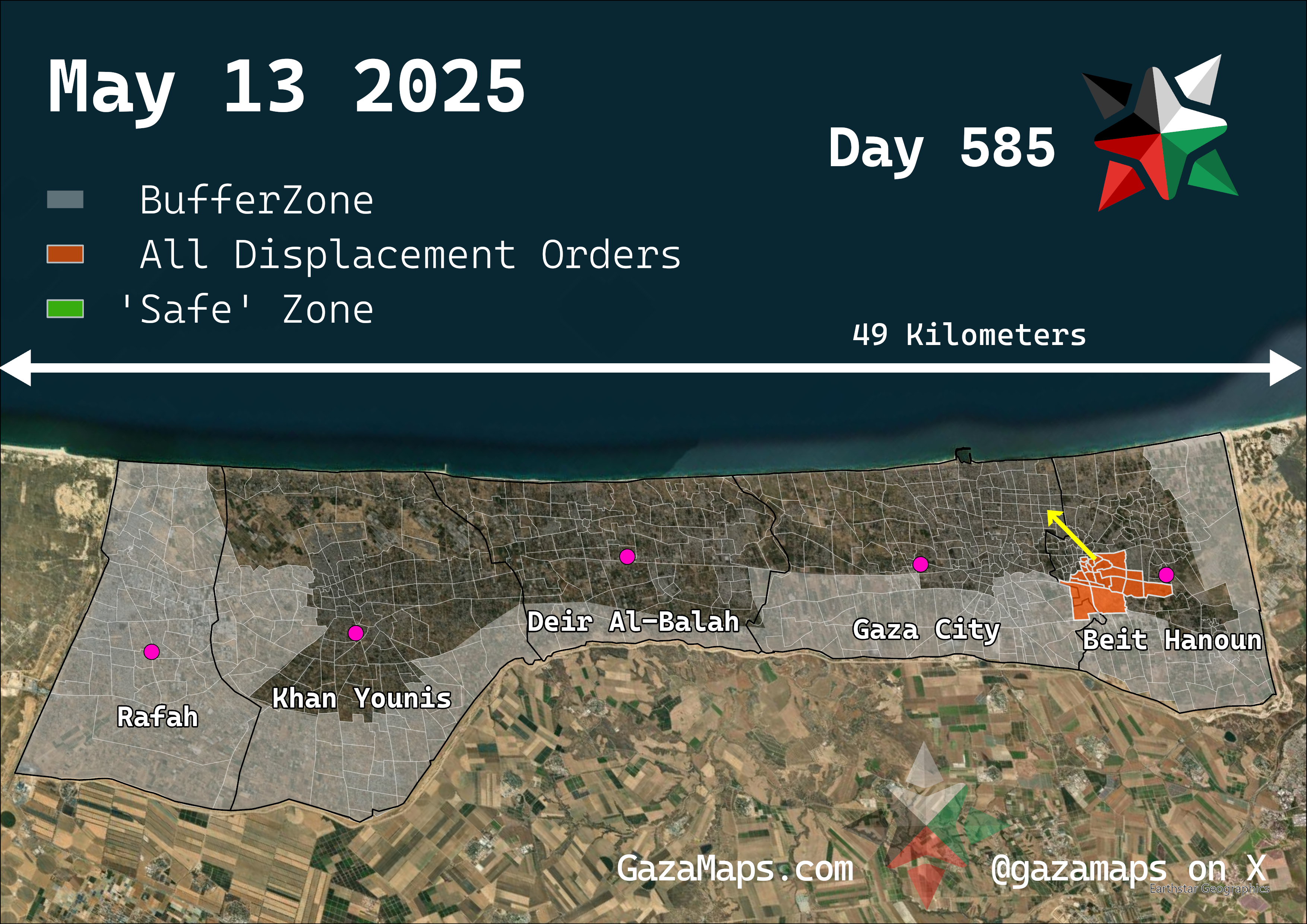 GazaMaps original map, based on IDF displacement order from 13 May, 2025