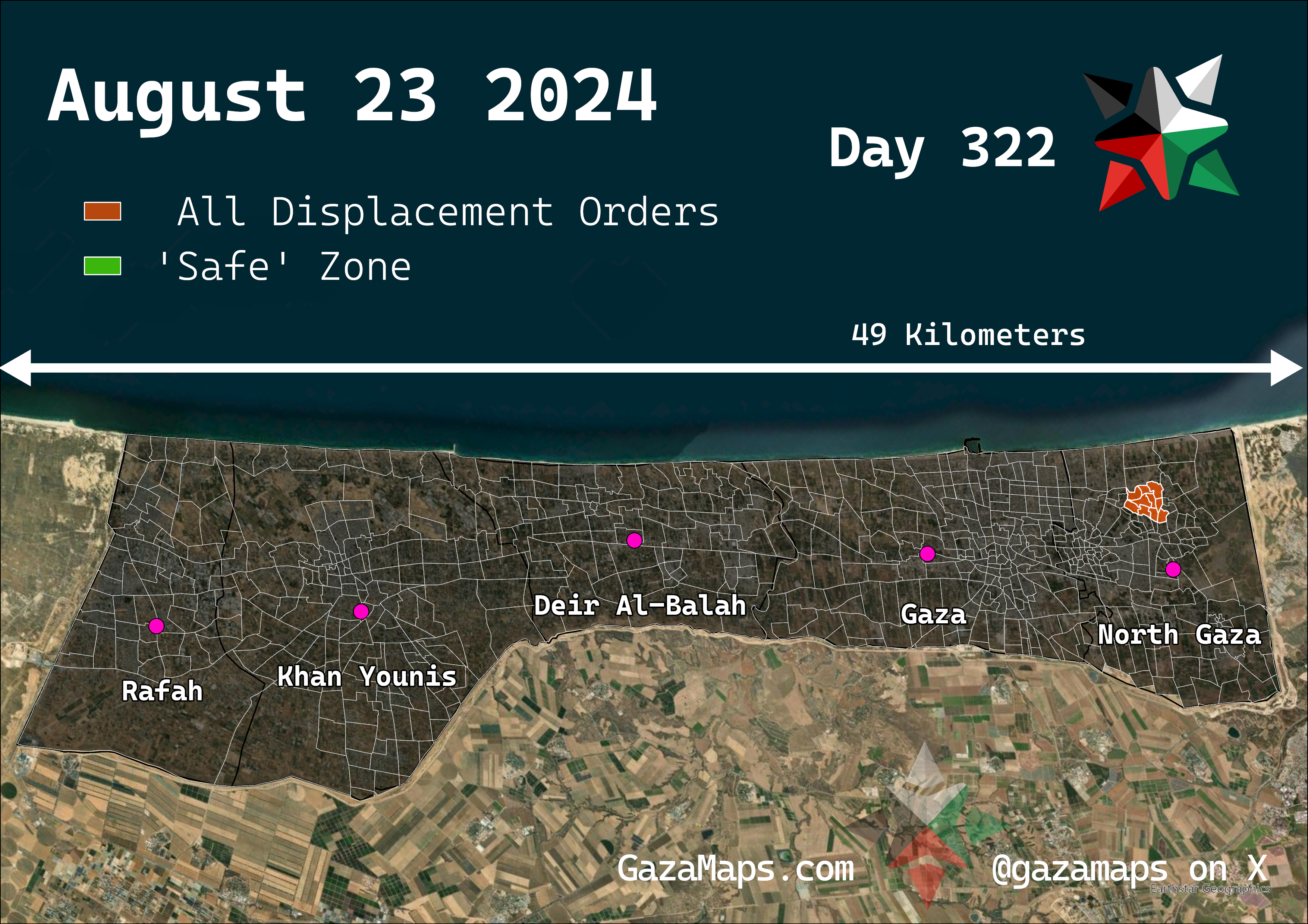 GazaMaps original map, based on IDF displacement order from 23 August, 2024