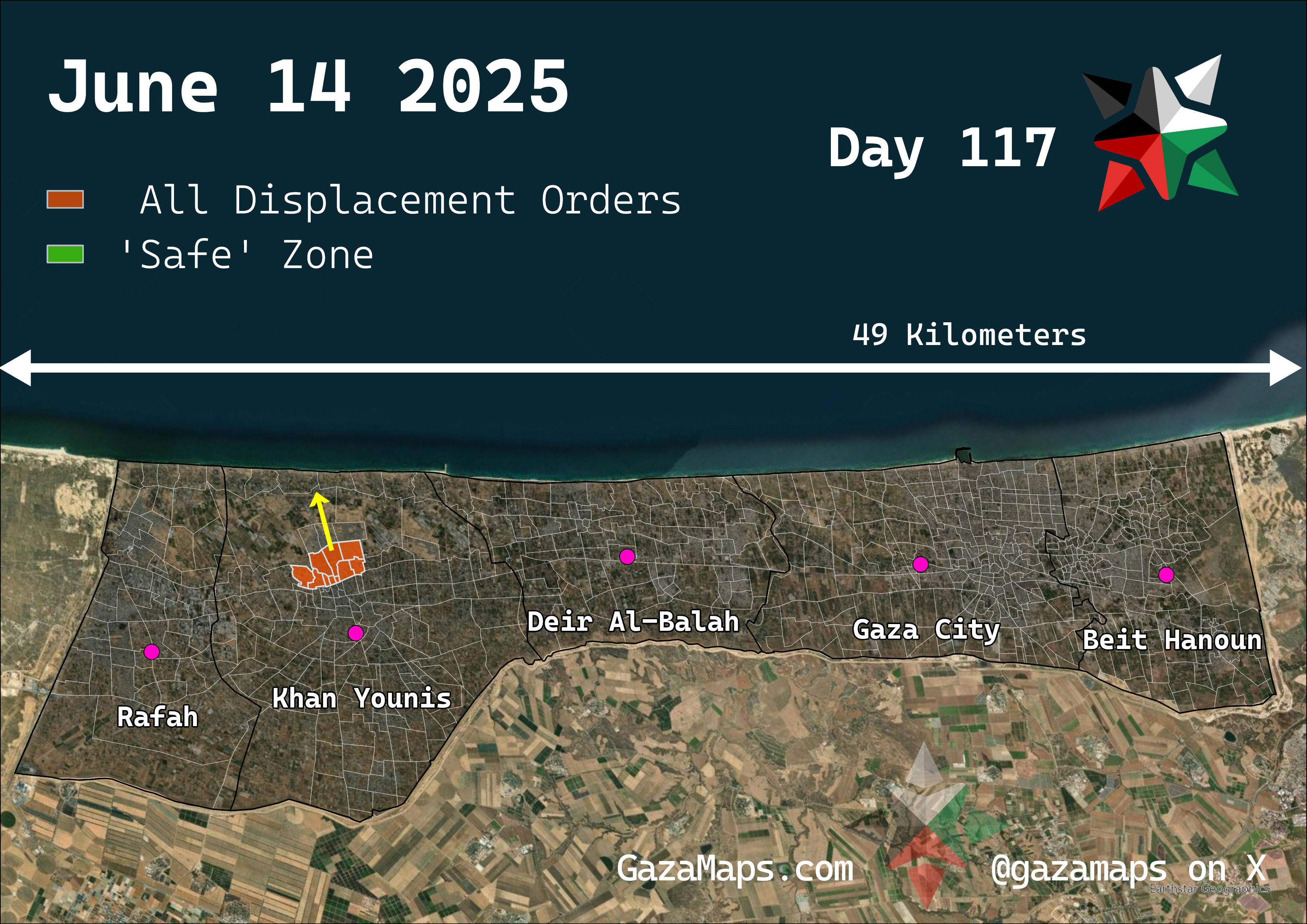 GazaMaps original map, based on IDF displacement order from 14 June, 2025