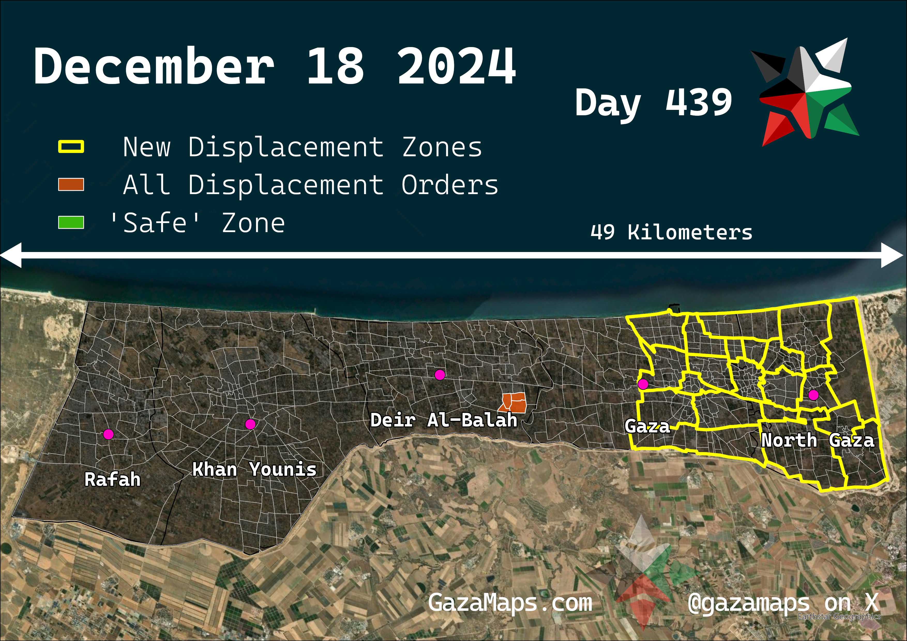 GazaMaps original map, based on IDF displacement order from 18 December, 2024