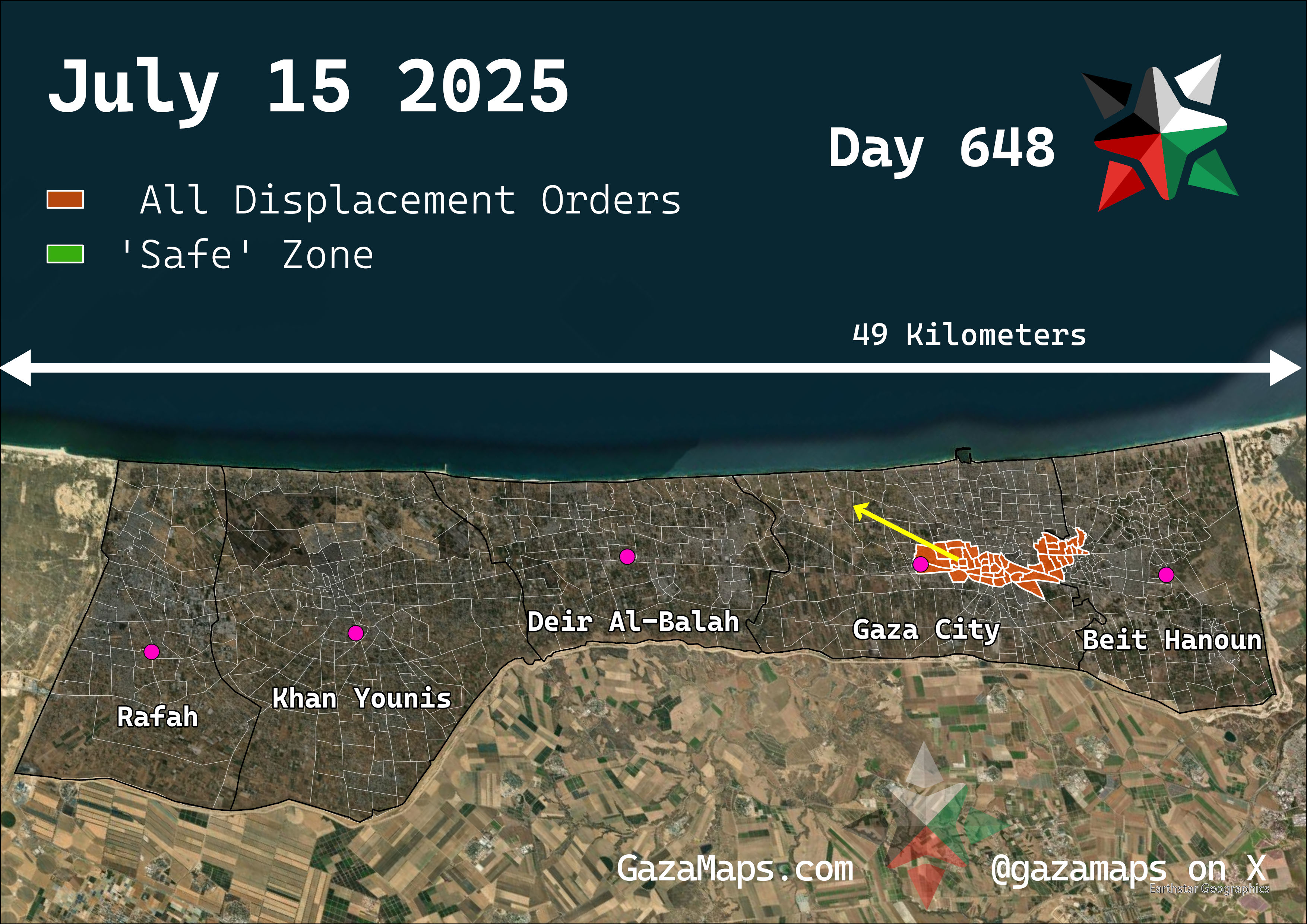 GazaMaps original map, based on IDF displacement order from 15 July, 2025