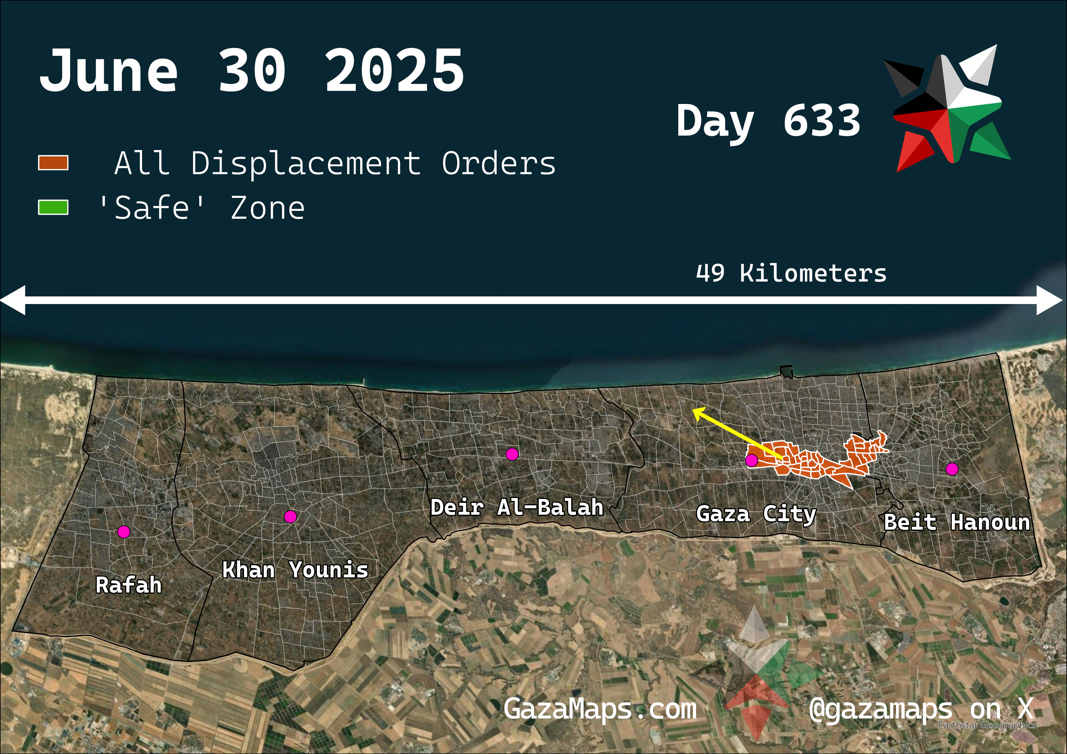GazaMaps original map, based on IDF displacement order from 30 June, 2025