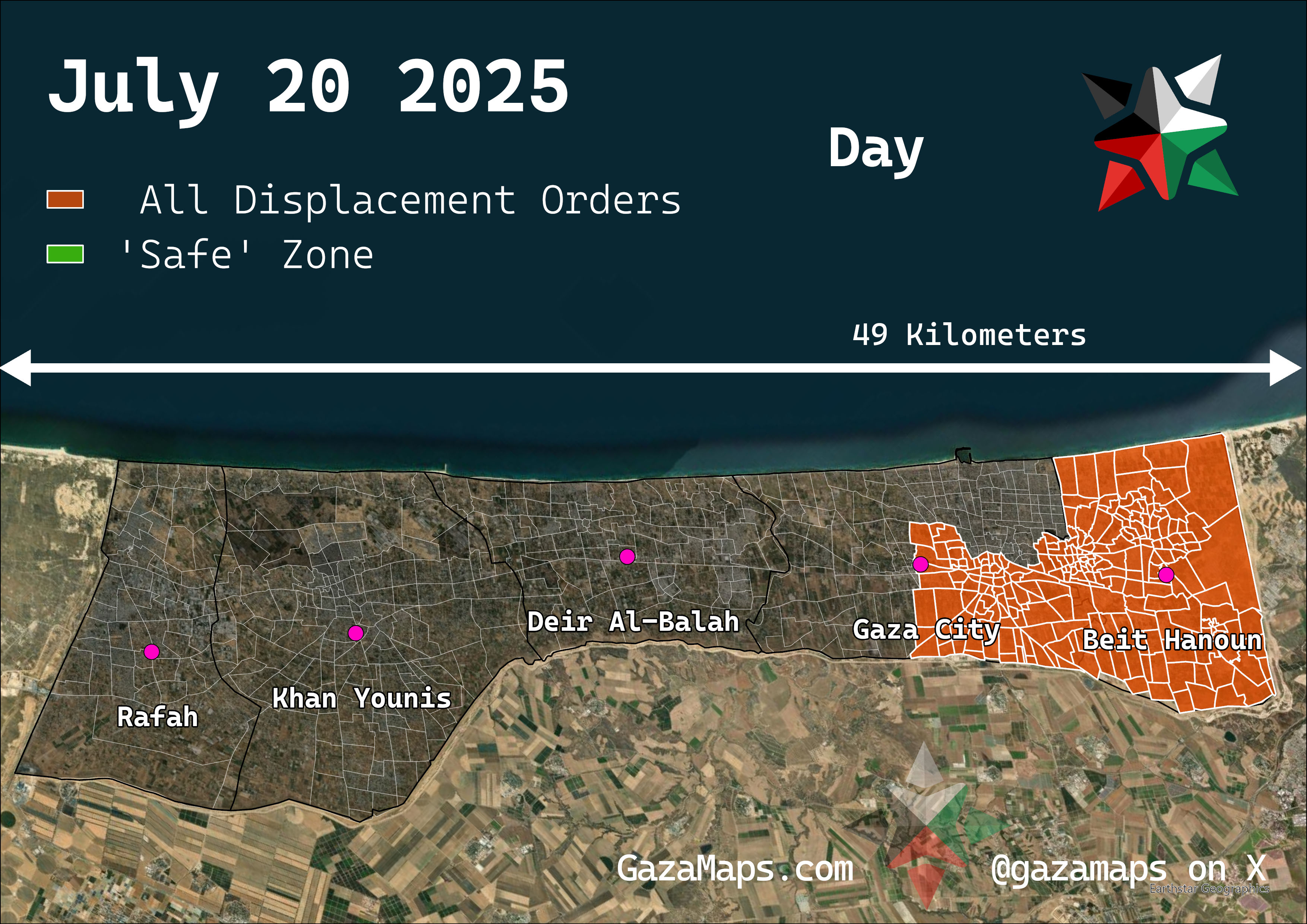 GazaMaps original map, based on IDF displacement order from 20 July, 2025