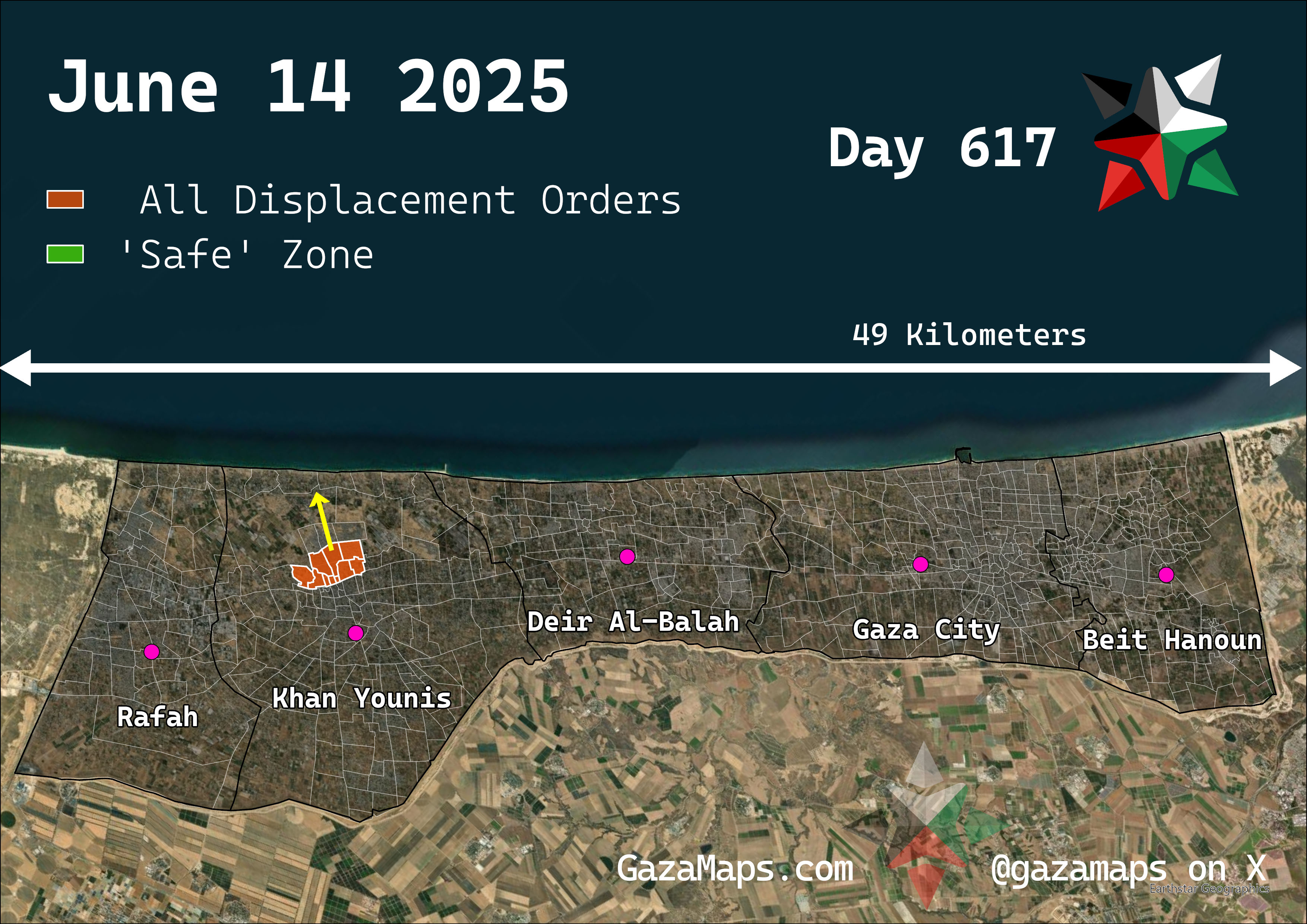GazaMaps original map, based on IDF displacement order from 14 June, 2025