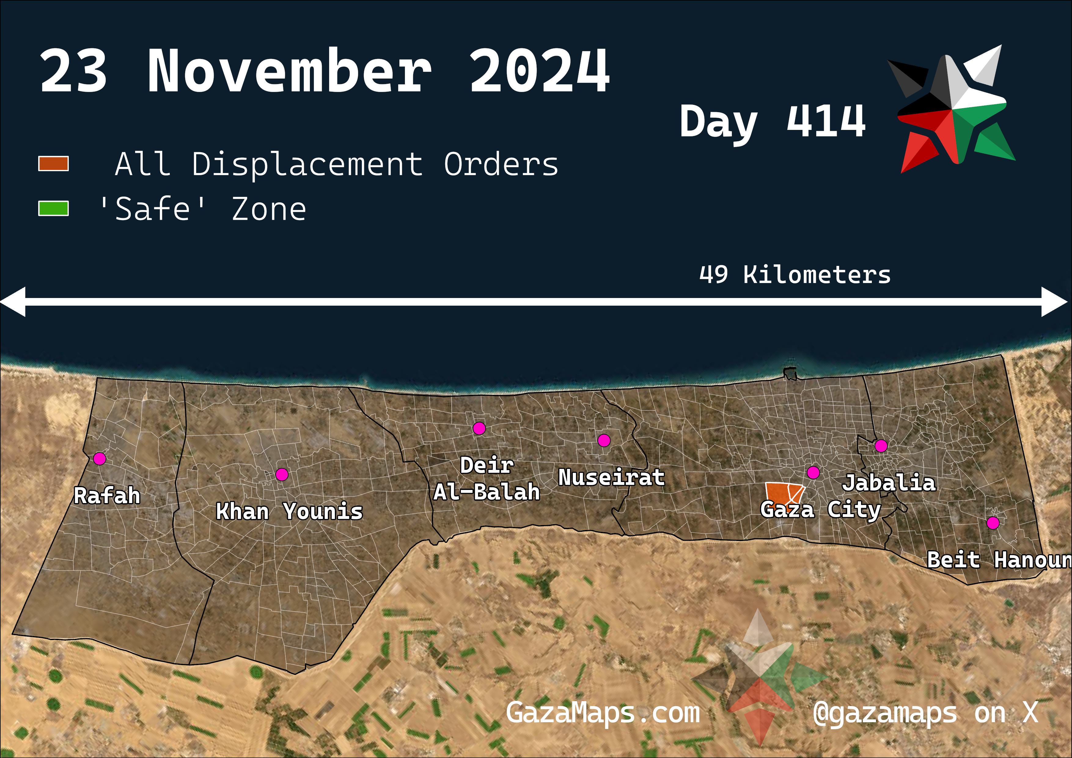 GazaMaps original map, based on IDF displacement order from 23 Nov 2024