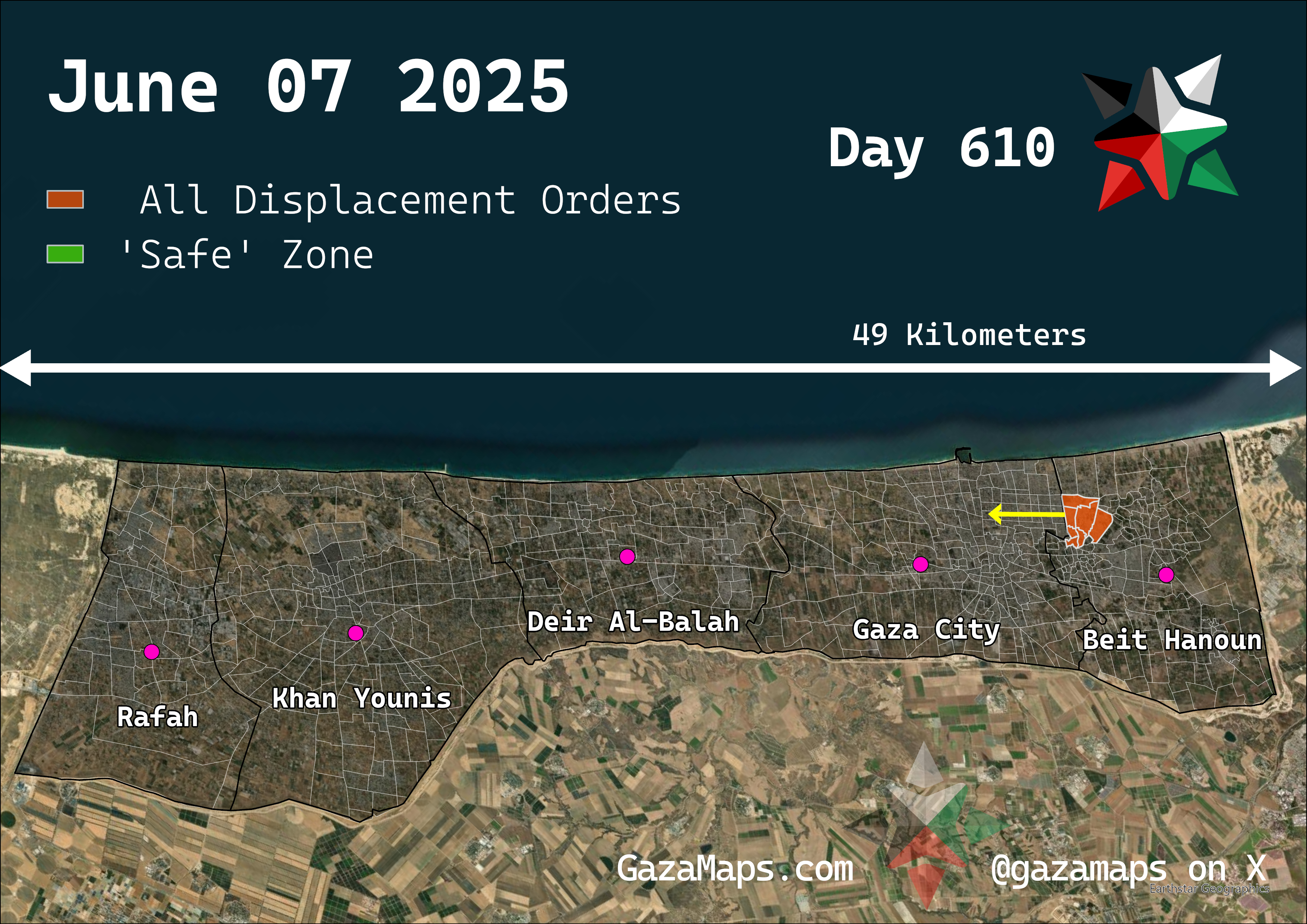 GazaMaps original map, based on IDF displacement order from 07 June, 2025