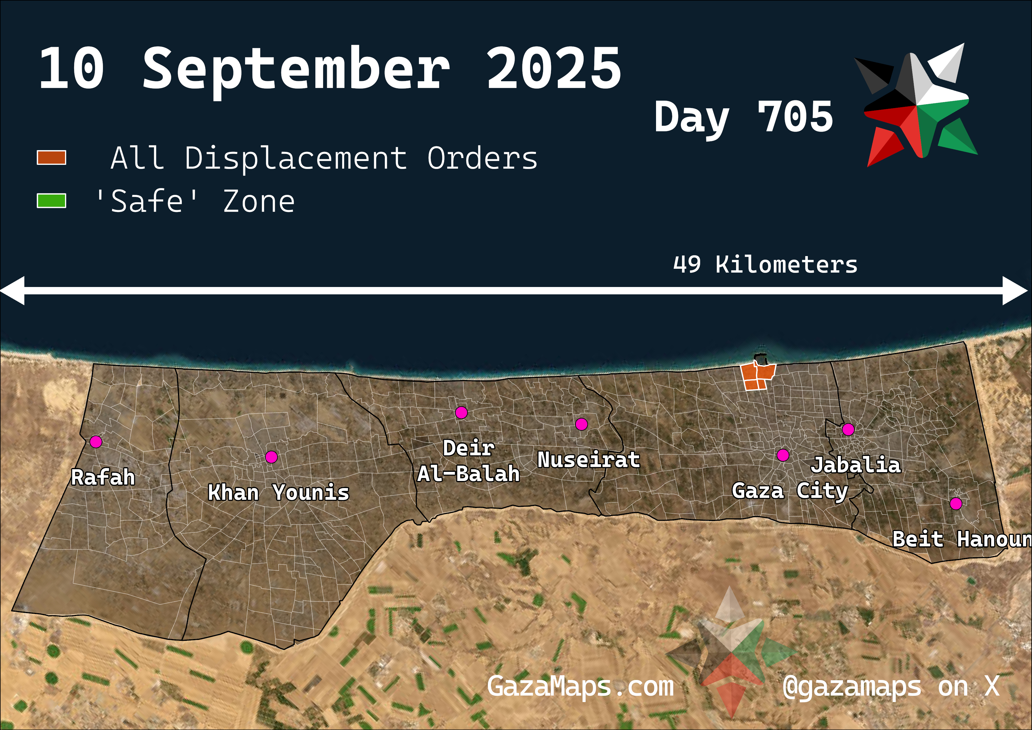 GazaMaps original map, based on IDF displacement order from 10 Sep 2025