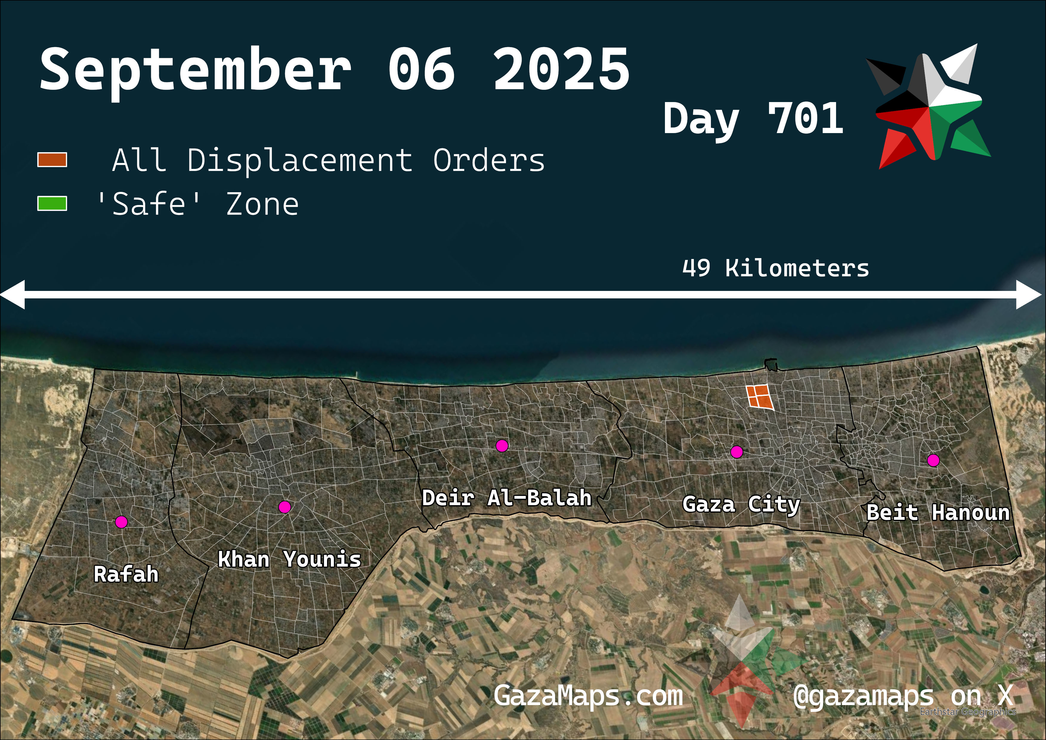 GazaMaps original map, based on IDF displacement order from 06 September, 2025