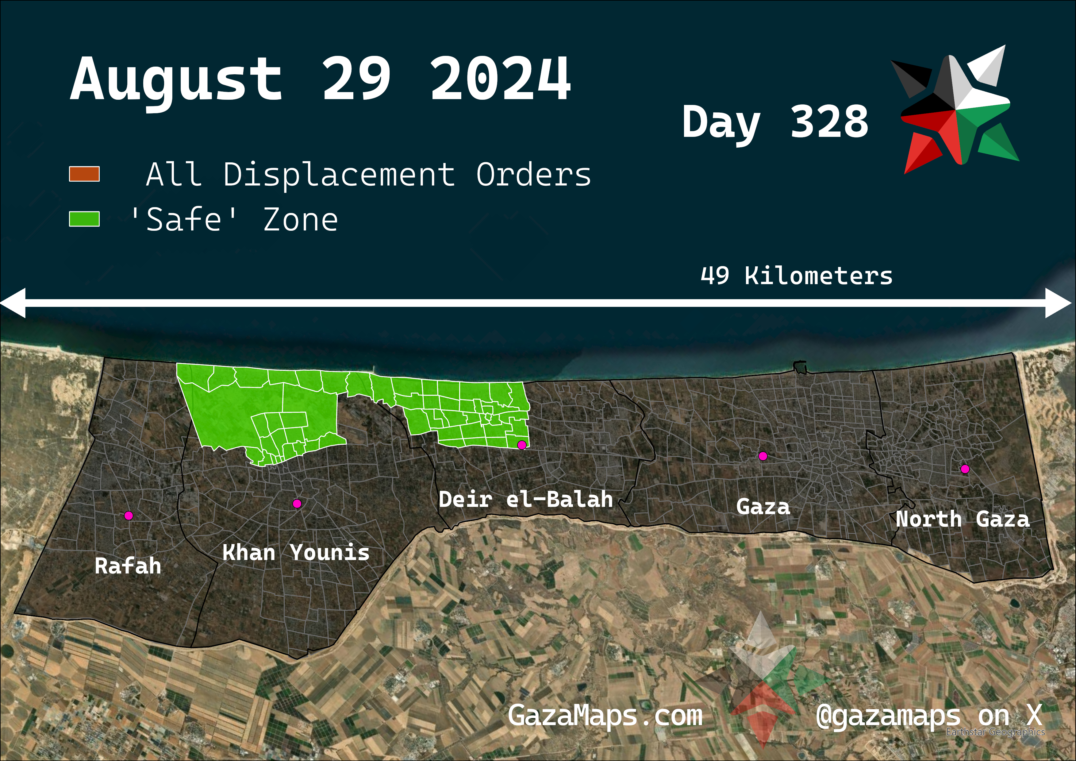 GazaMaps original map, based on IDF displacement order from 29 August, 2024