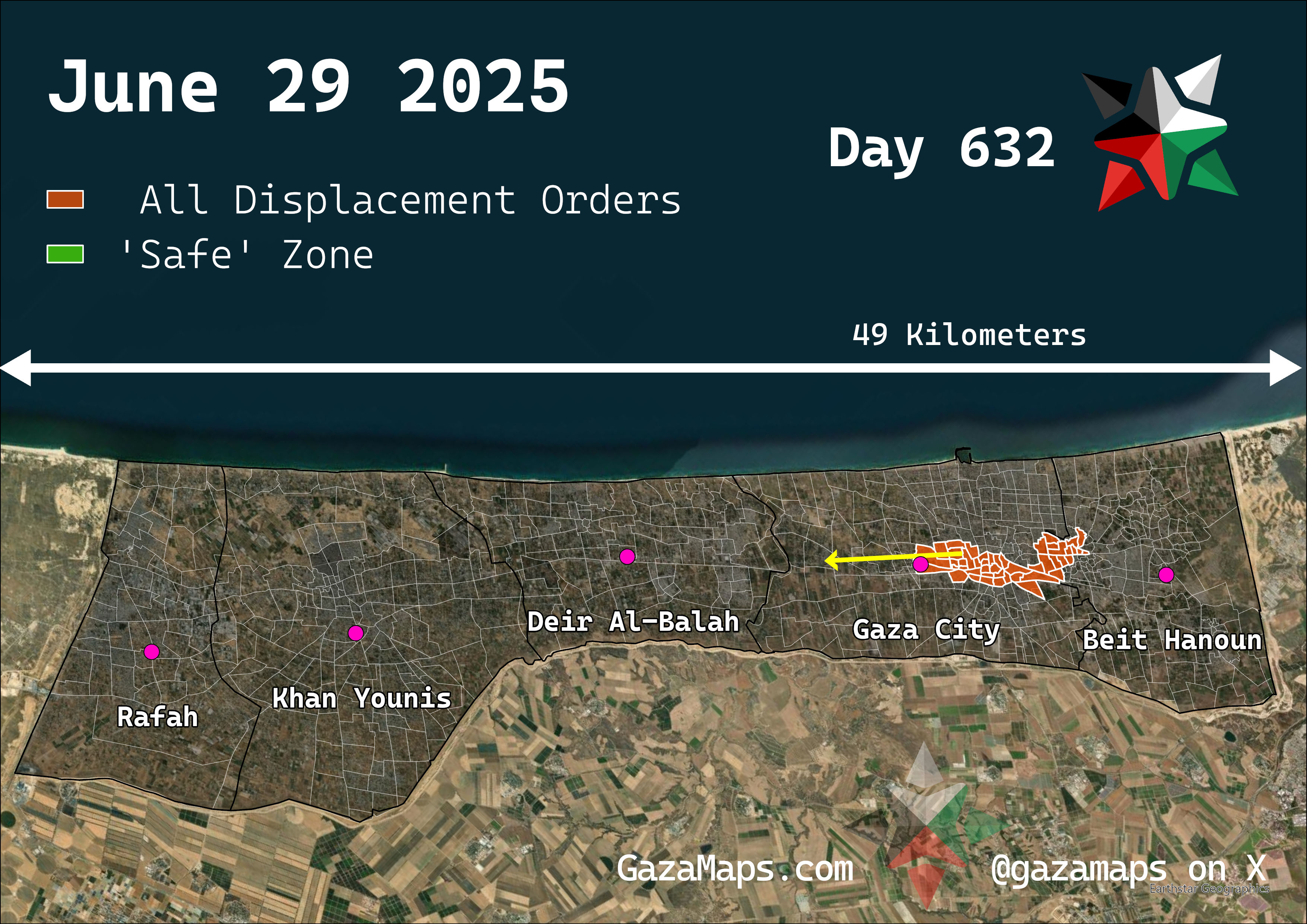 GazaMaps original map, based on IDF displacement order from 29 June, 2025