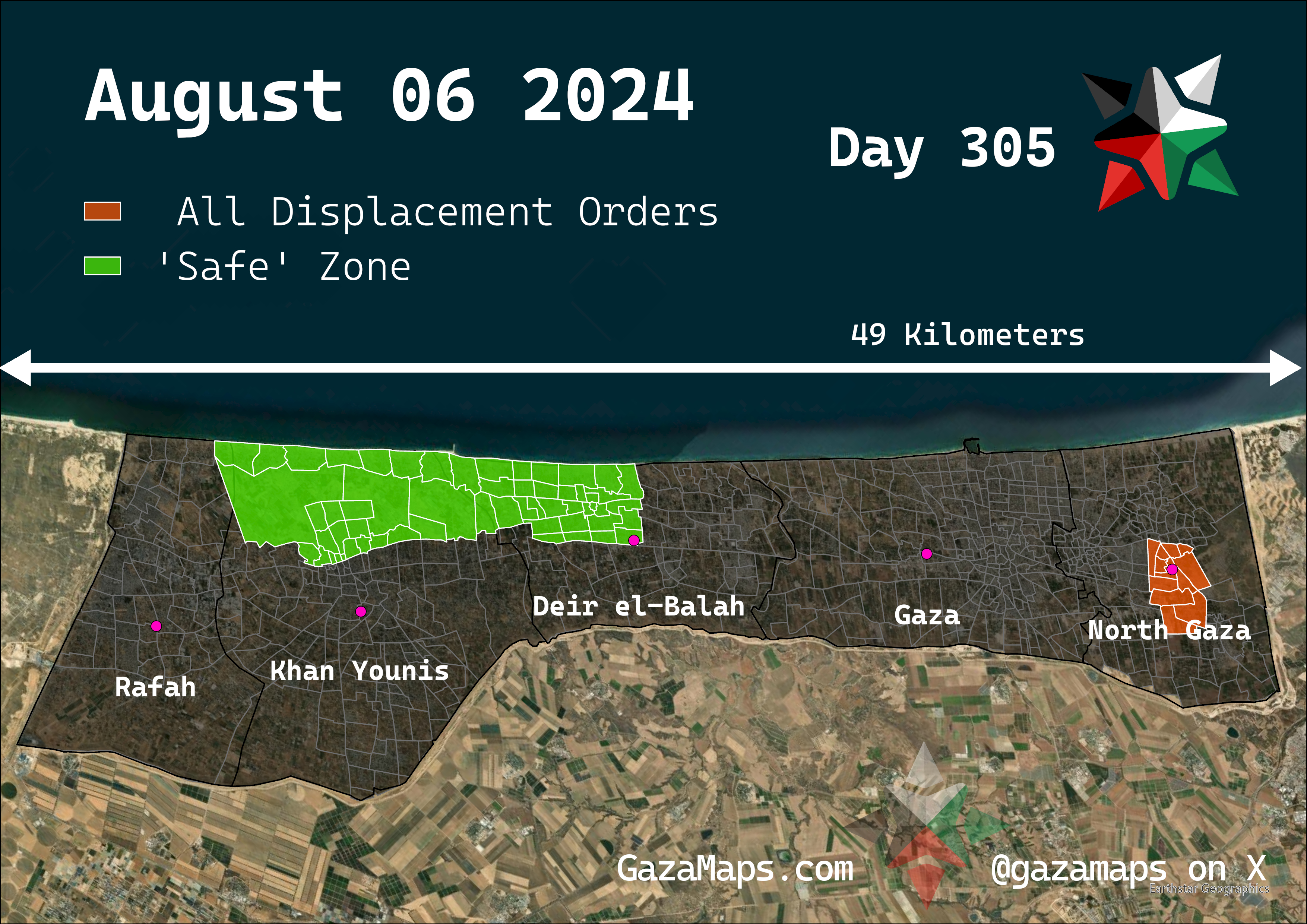 GazaMaps original map, based on IDF displacement order from 06 August, 2024