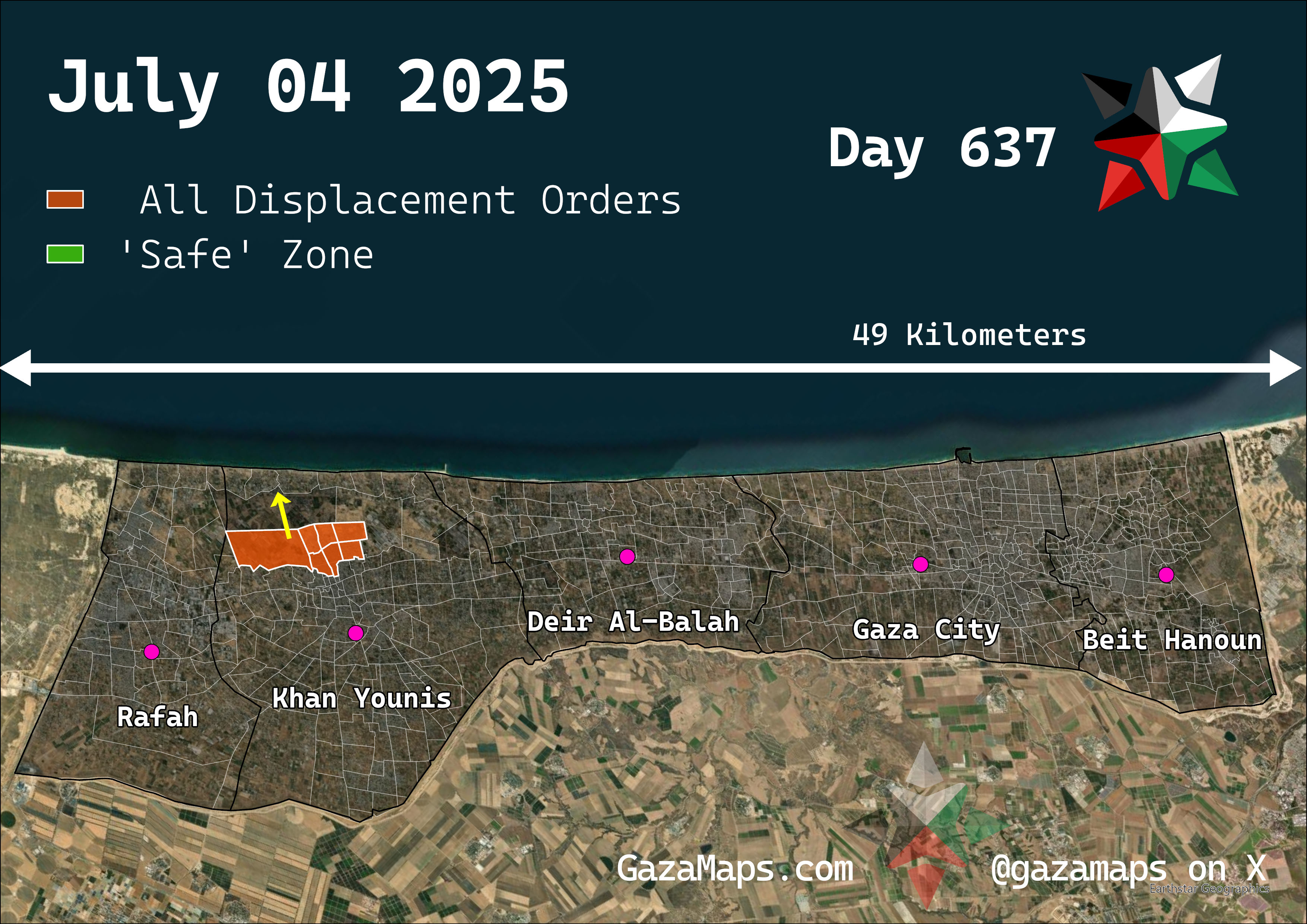 GazaMaps original map, based on IDF displacement order from 04 July, 2025