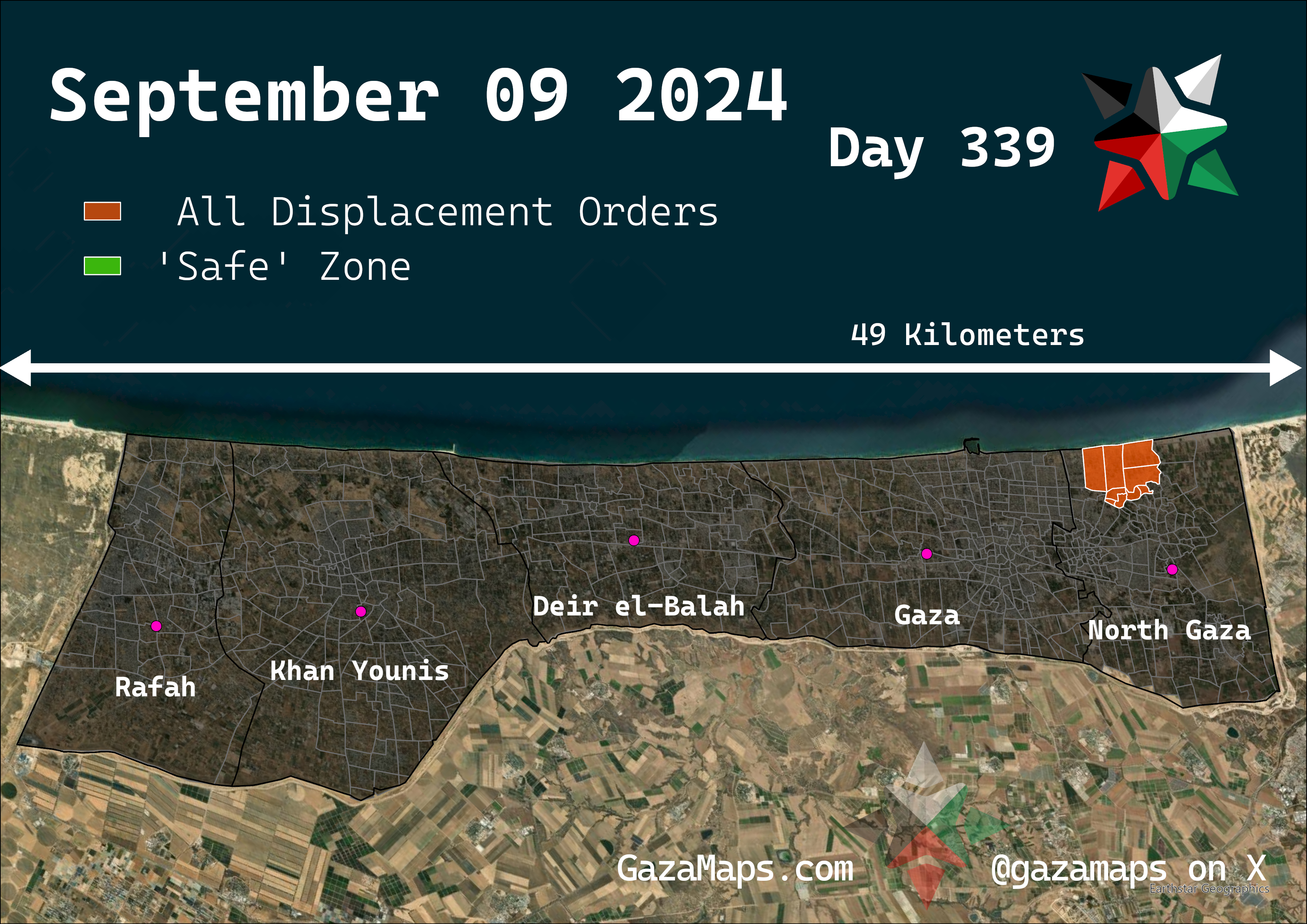 GazaMaps original map, based on IDF displacement order from 09 September, 2024