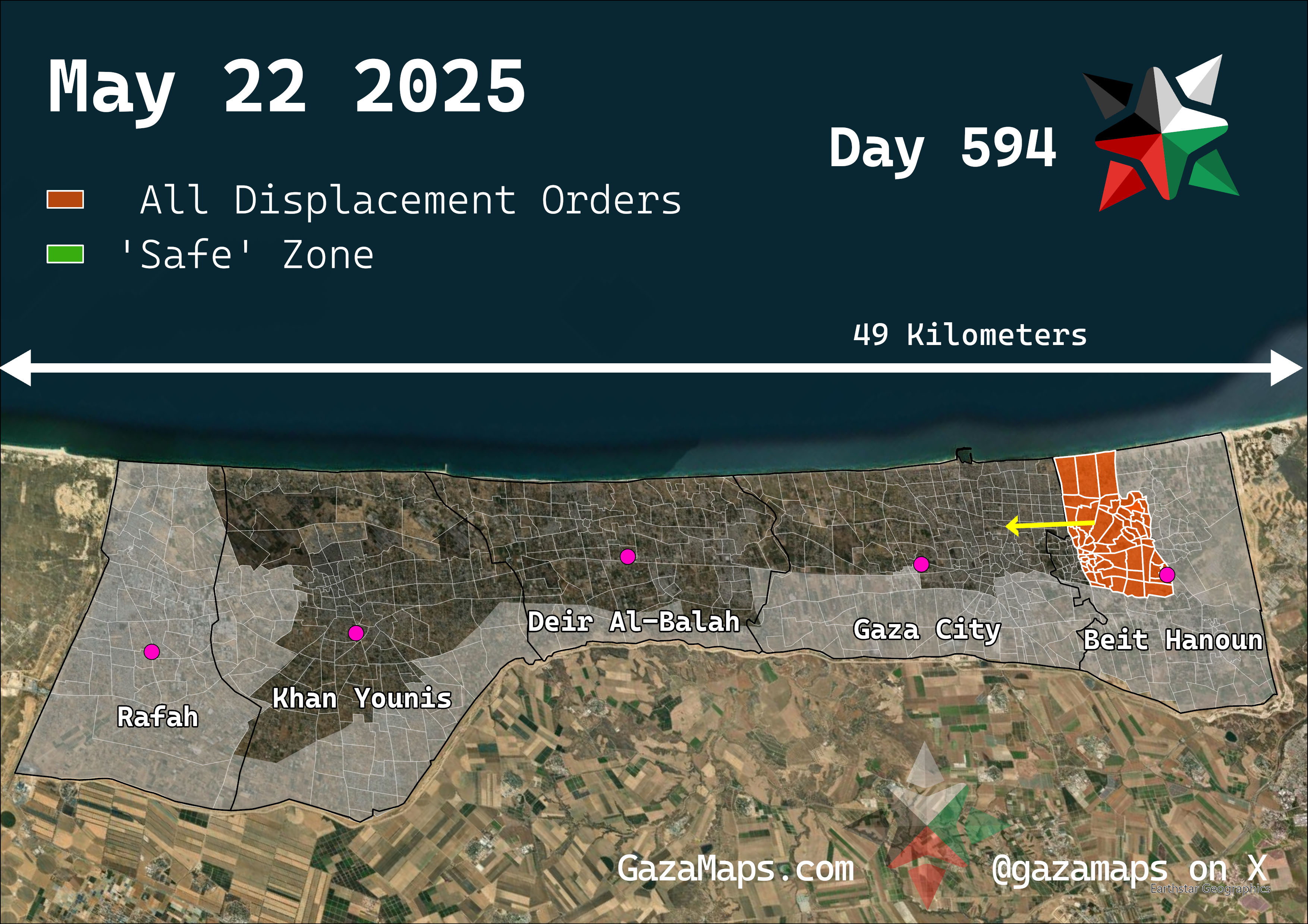 GazaMaps original map, based on IDF displacement order from 22 May, 2025