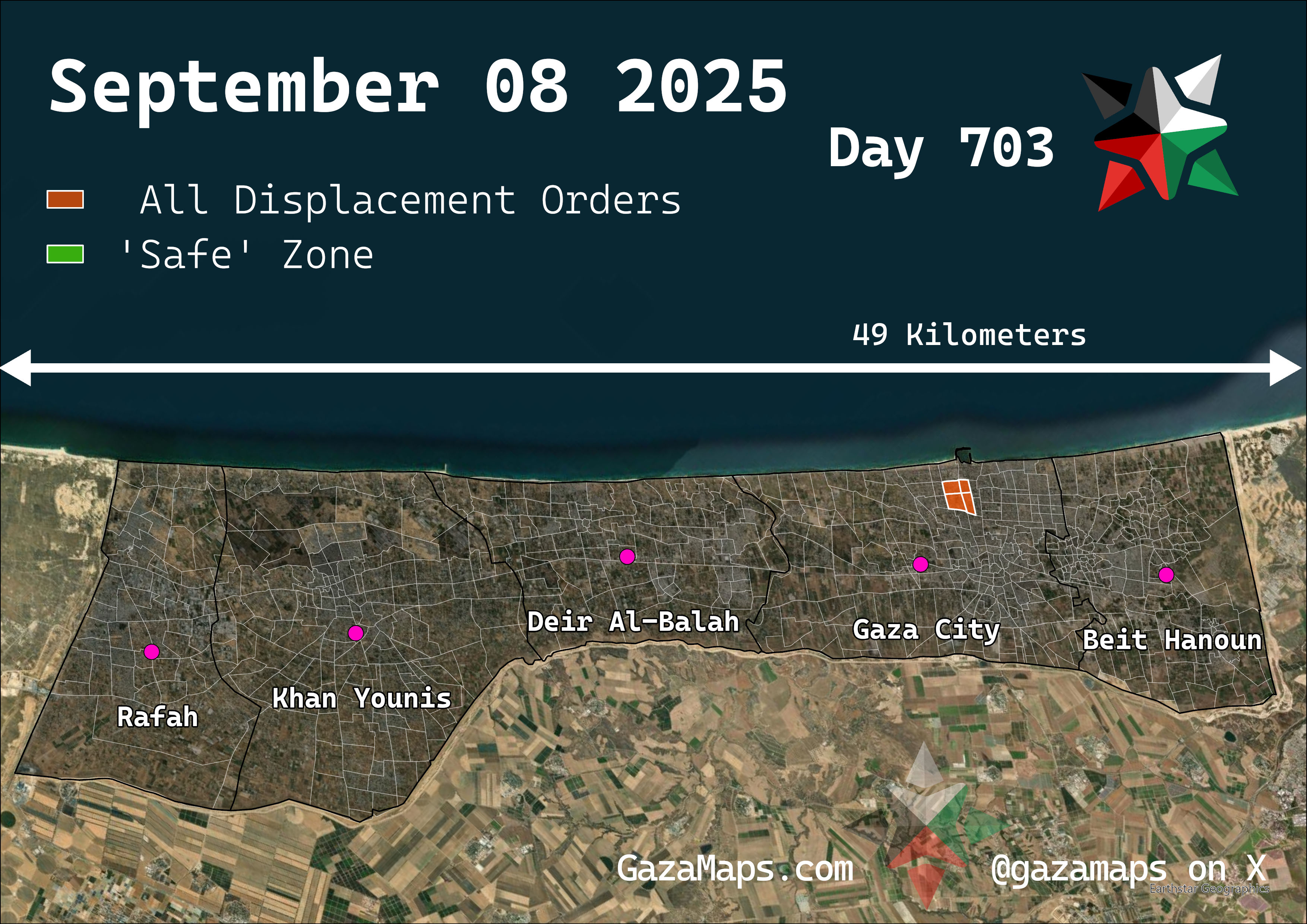 GazaMaps original map, based on IDF displacement order from 08 September, 2025