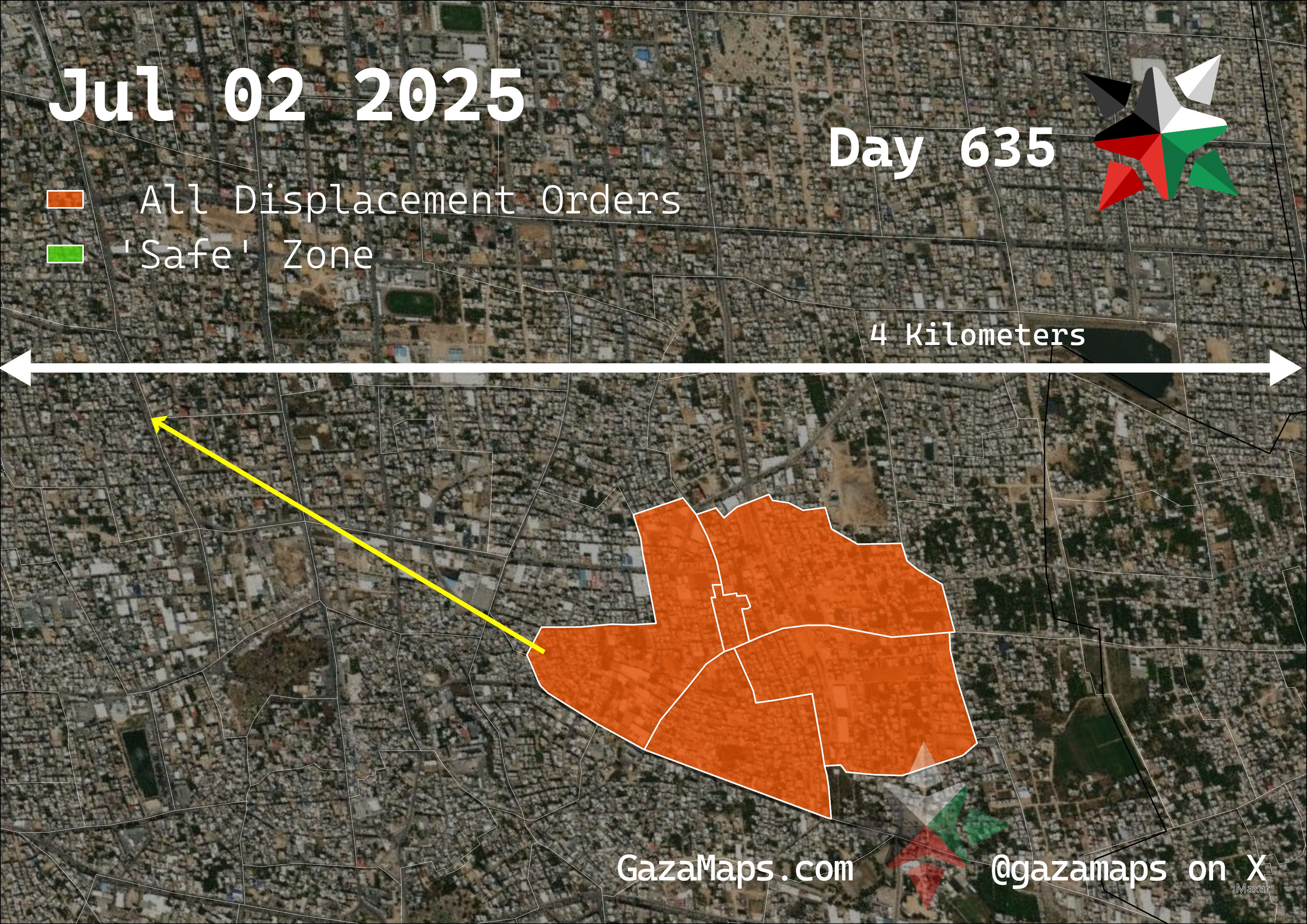 GazaMaps original map, based on IDF displacement order from 02 July, 2025