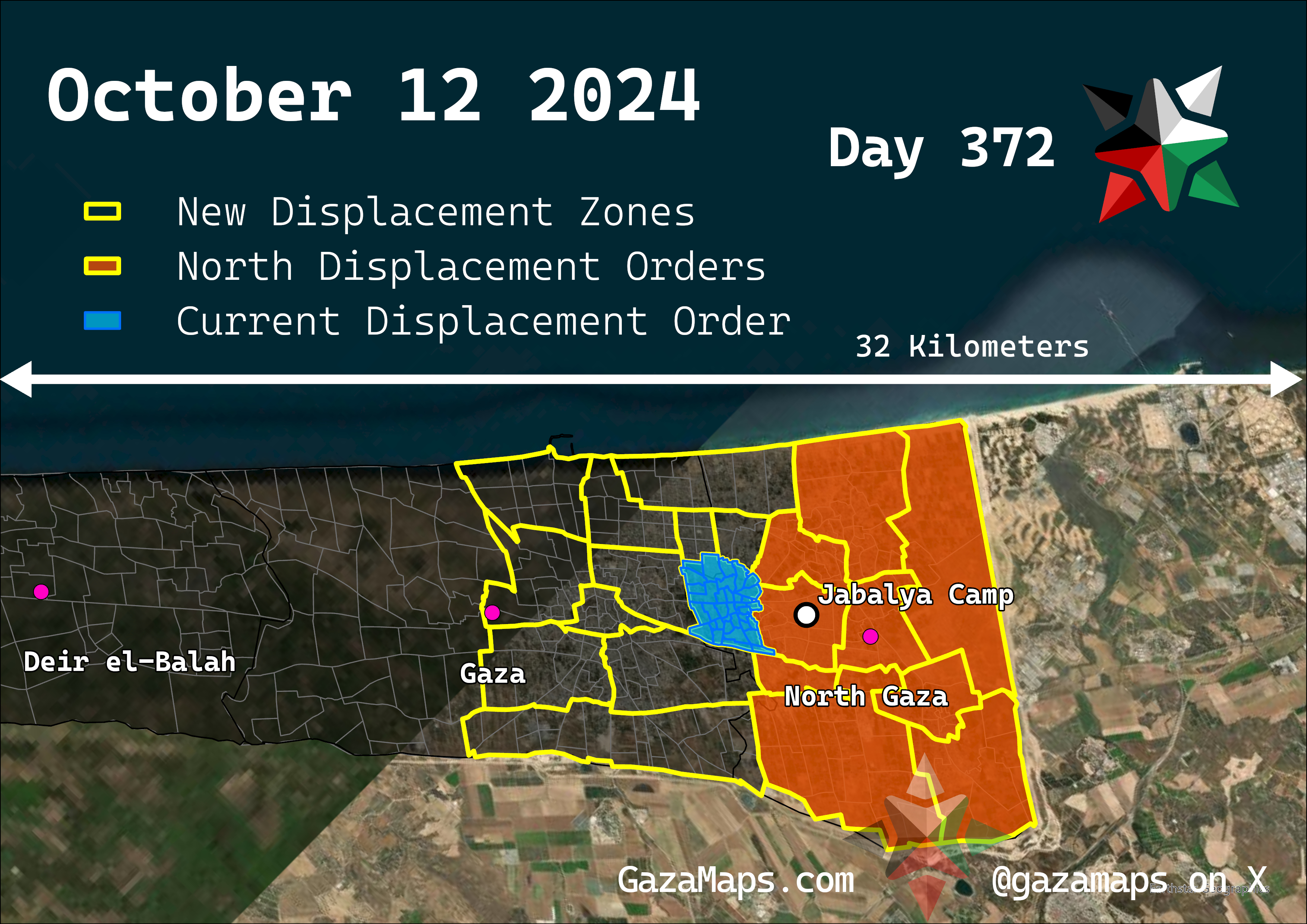 GazaMaps original map, based on IDF displacement order from 12 October, 2024