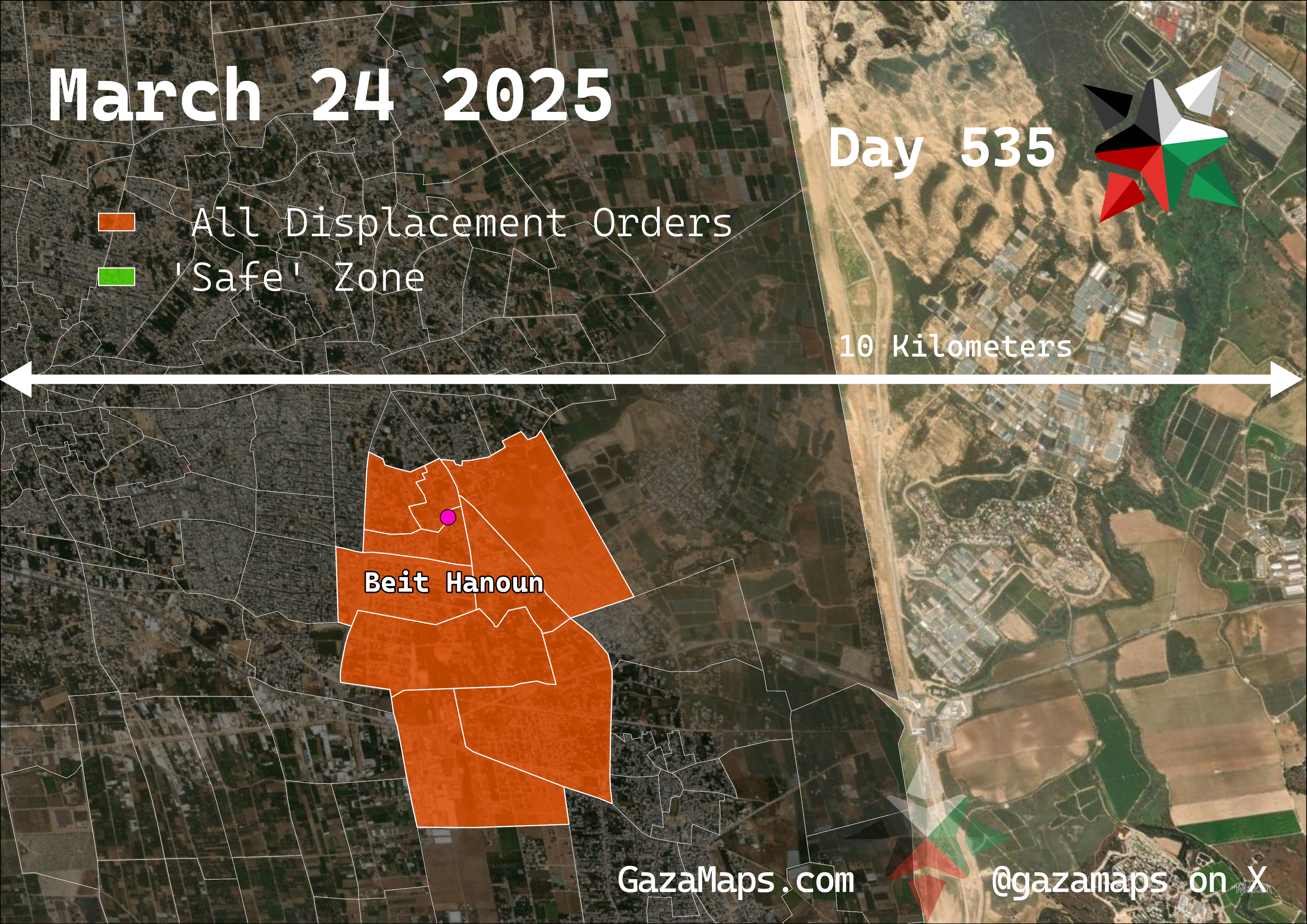 GazaMaps original map, based on IDF displacement order from 24 March, 2025