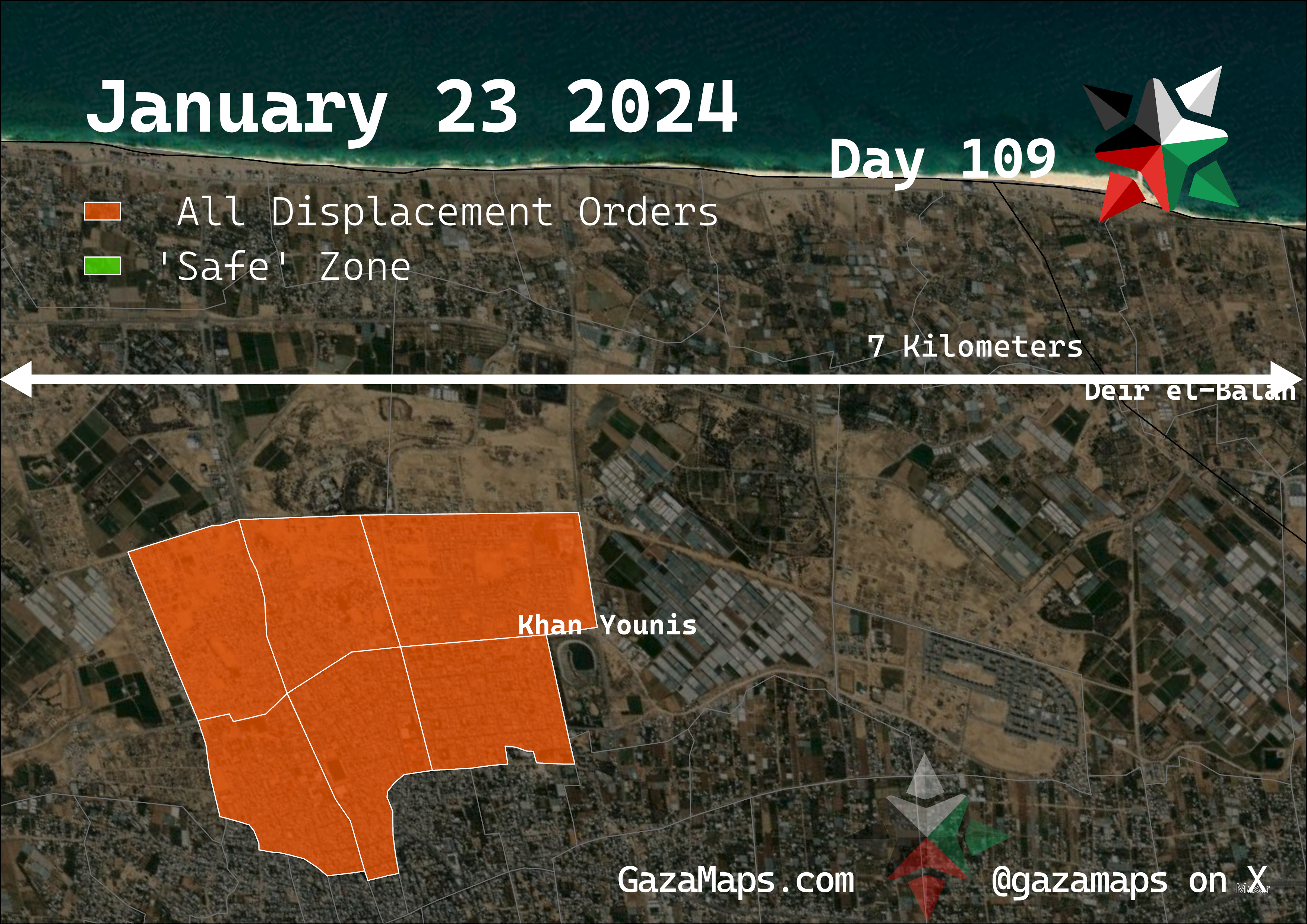 GazaMaps original map, based on IDF displacement order from 23 January, 2024