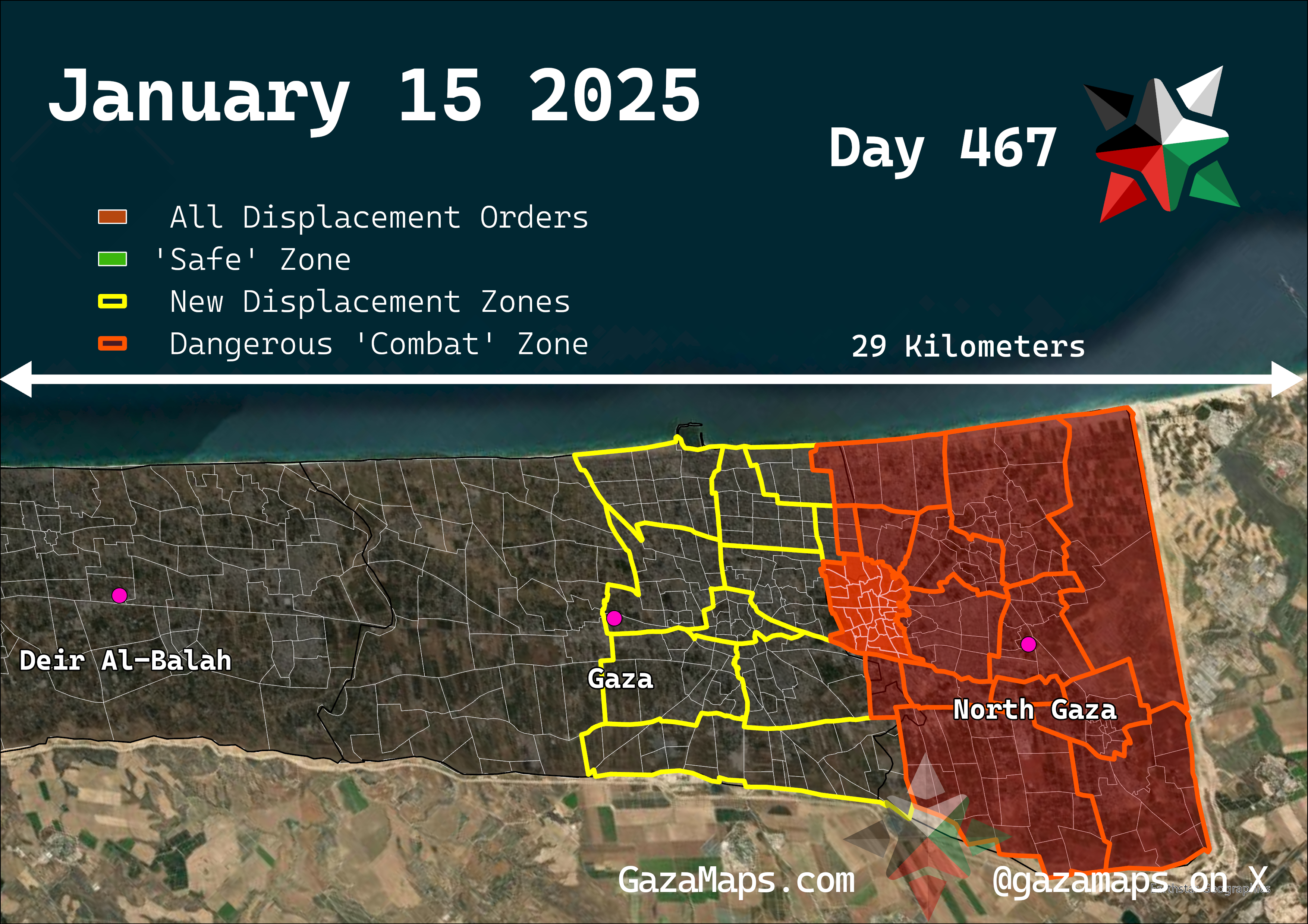 GazaMaps original map, based on IDF displacement order from 15 January, 2025