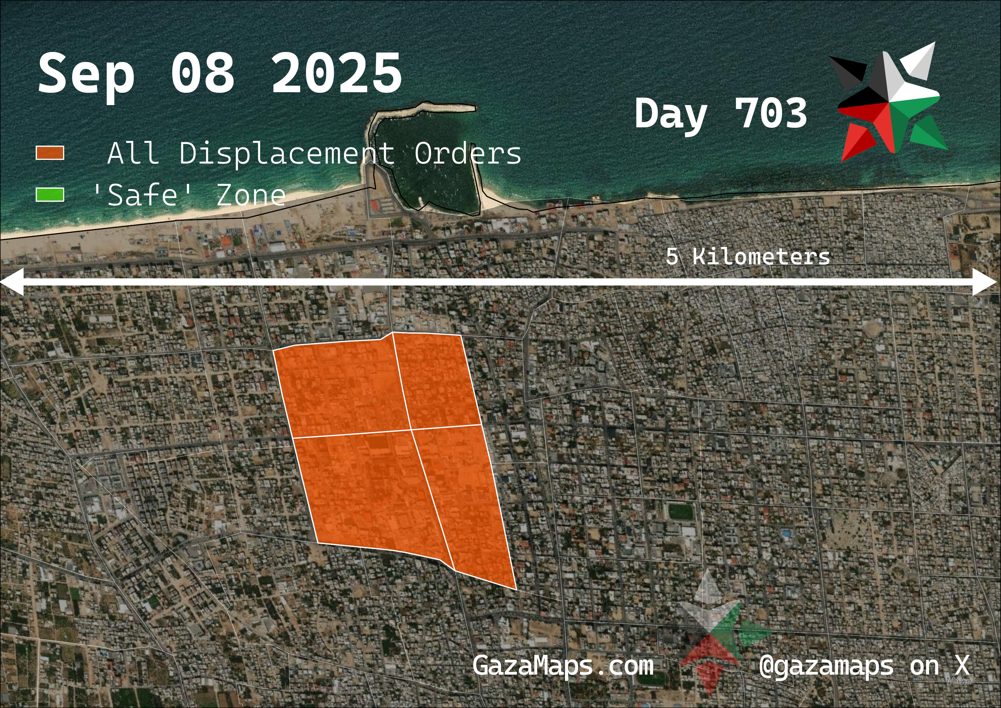 GazaMaps original map, based on IDF displacement order from 08 September, 2025