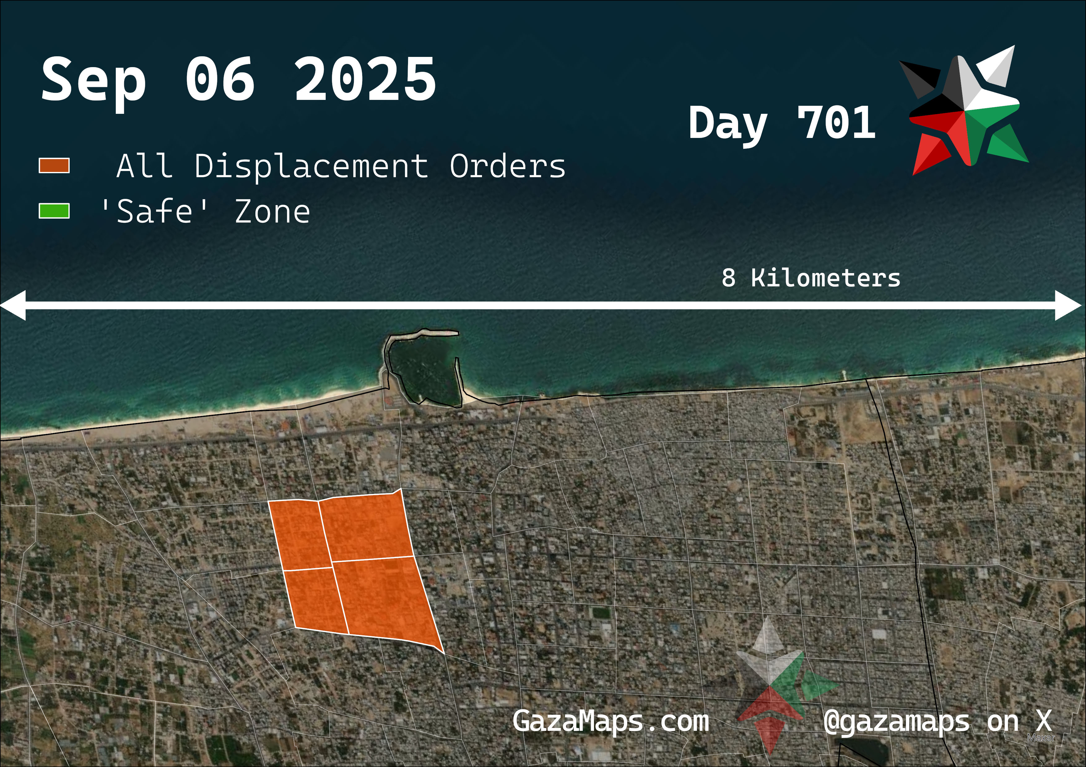 GazaMaps original map, based on IDF displacement order from 06 September, 2025