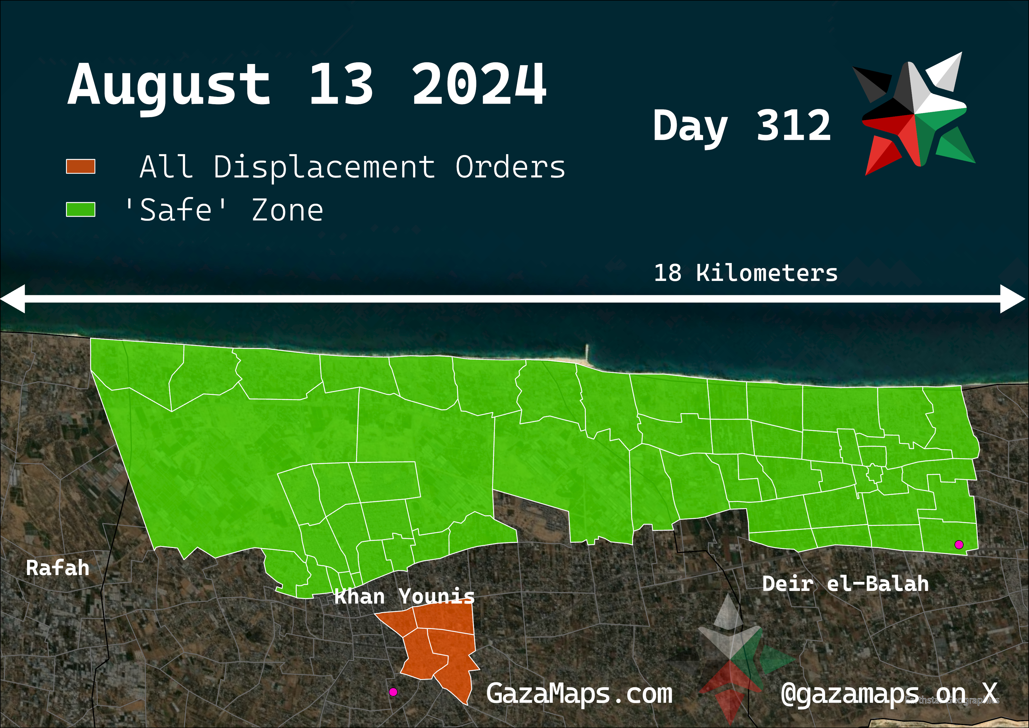 GazaMaps original map, based on IDF displacement order from 13 August, 2024