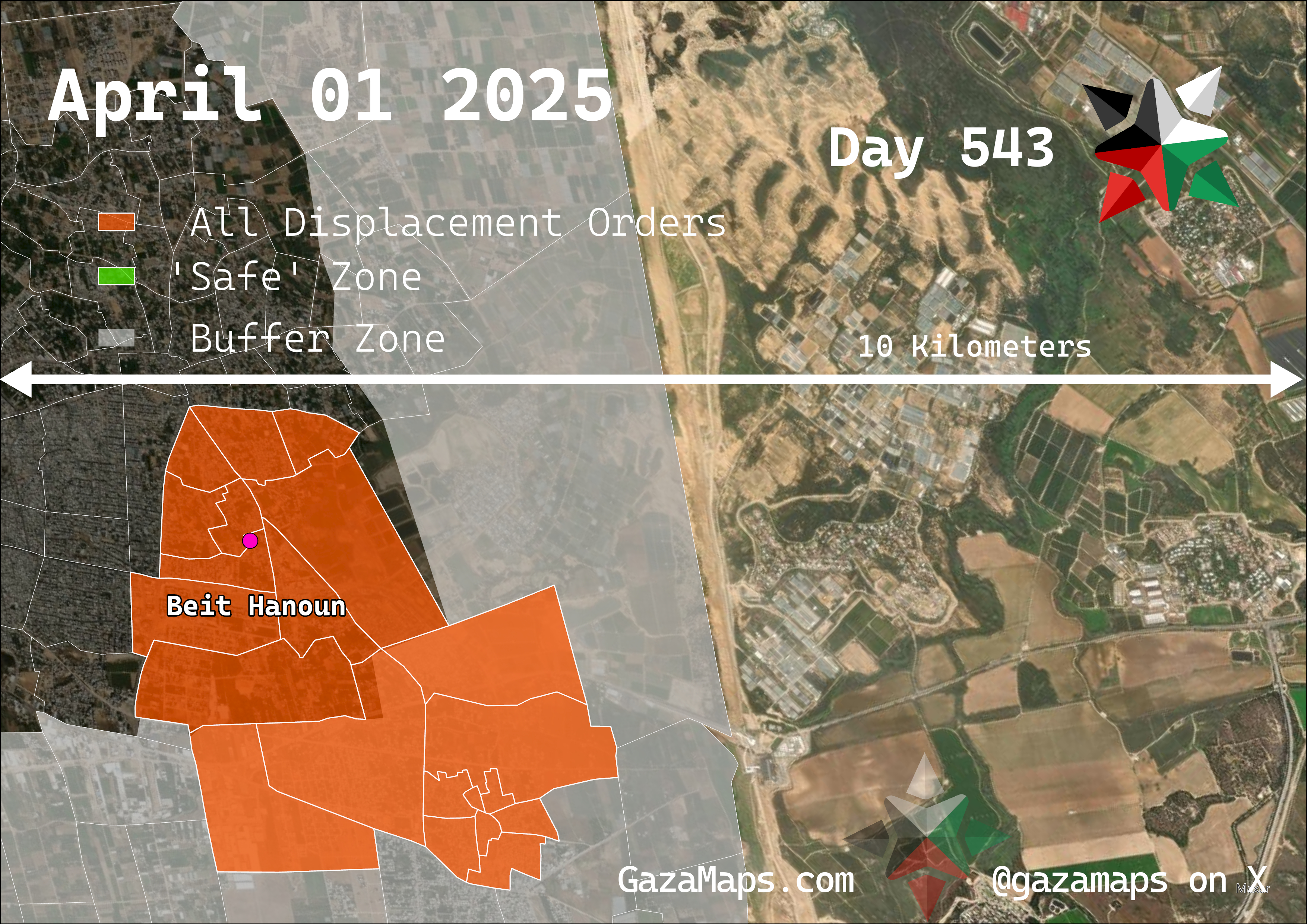 GazaMaps original map, based on IDF displacement order from 01 April, 2025