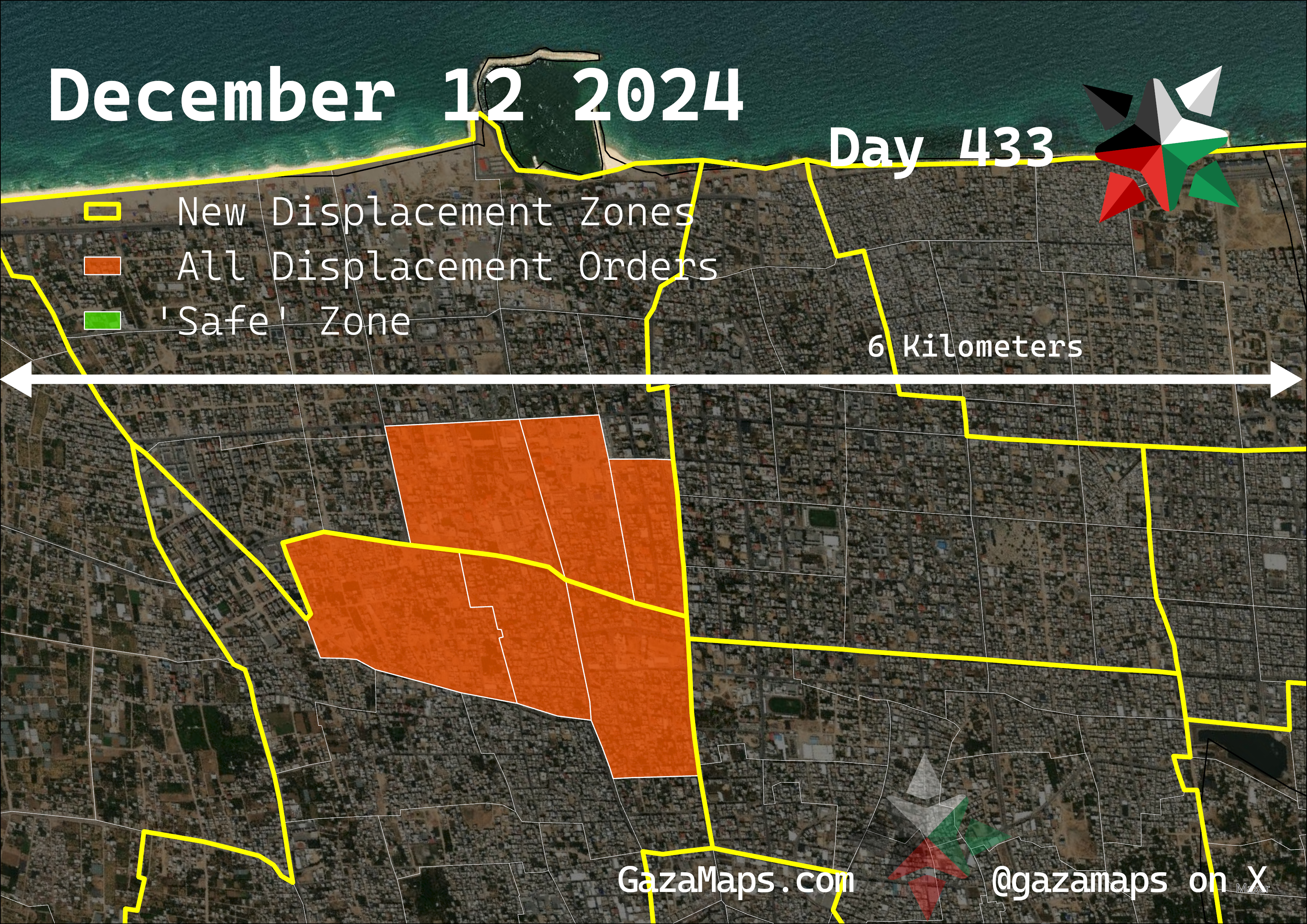 GazaMaps original map, based on IDF displacement order from 12 December, 2024