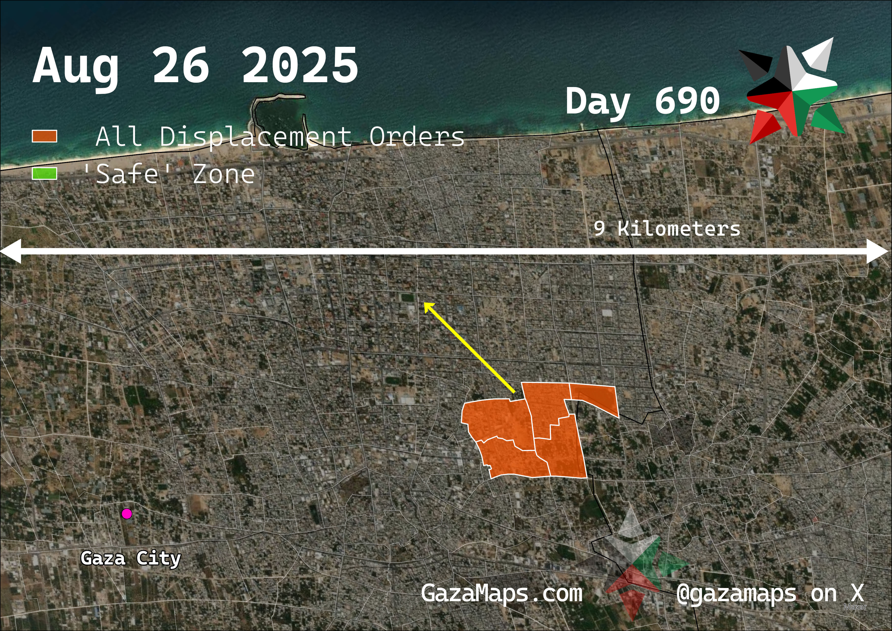 GazaMaps original map, based on IDF displacement order from 26 August, 2025