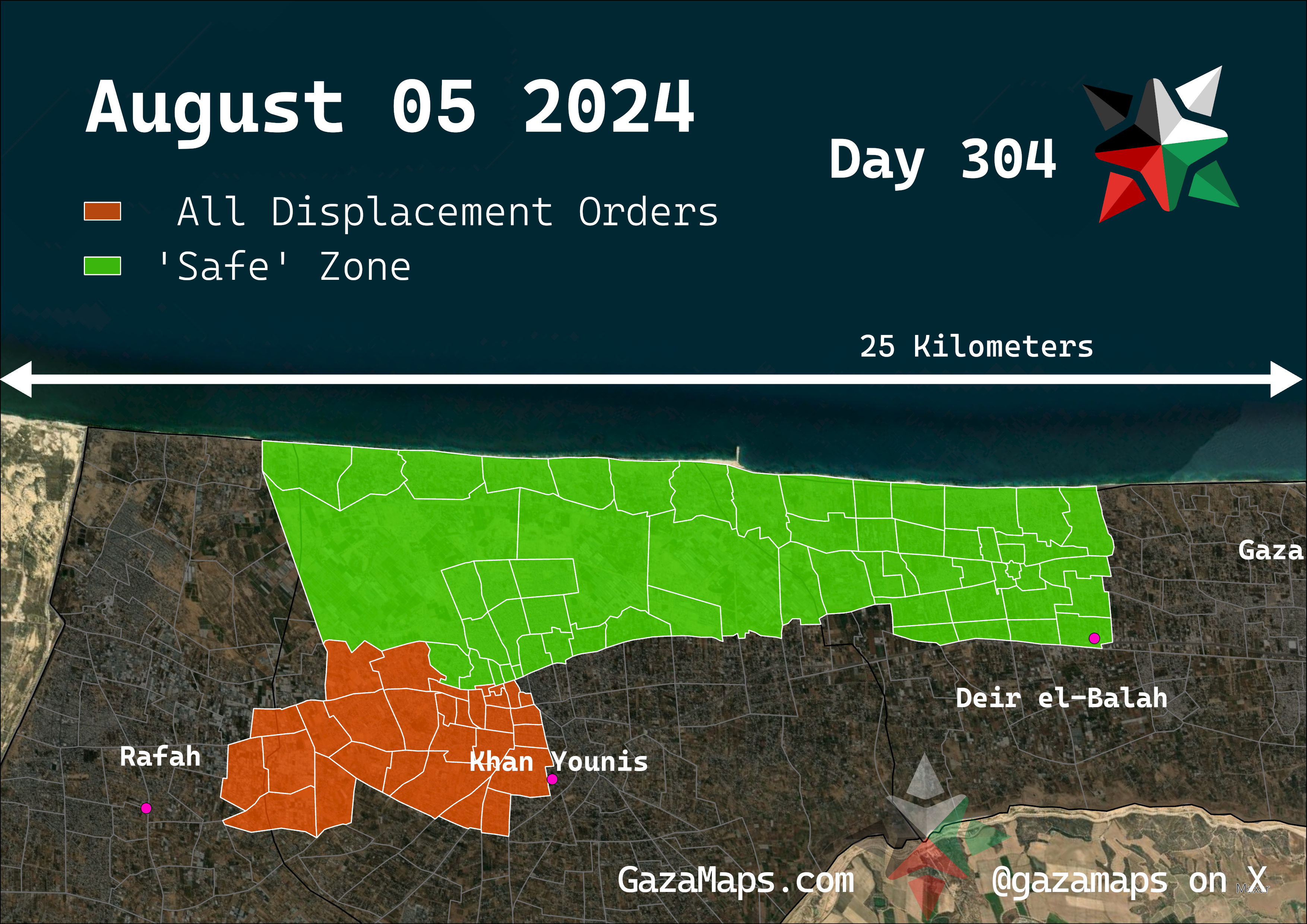 GazaMaps original map, based on IDF displacement order from 05 August, 2024