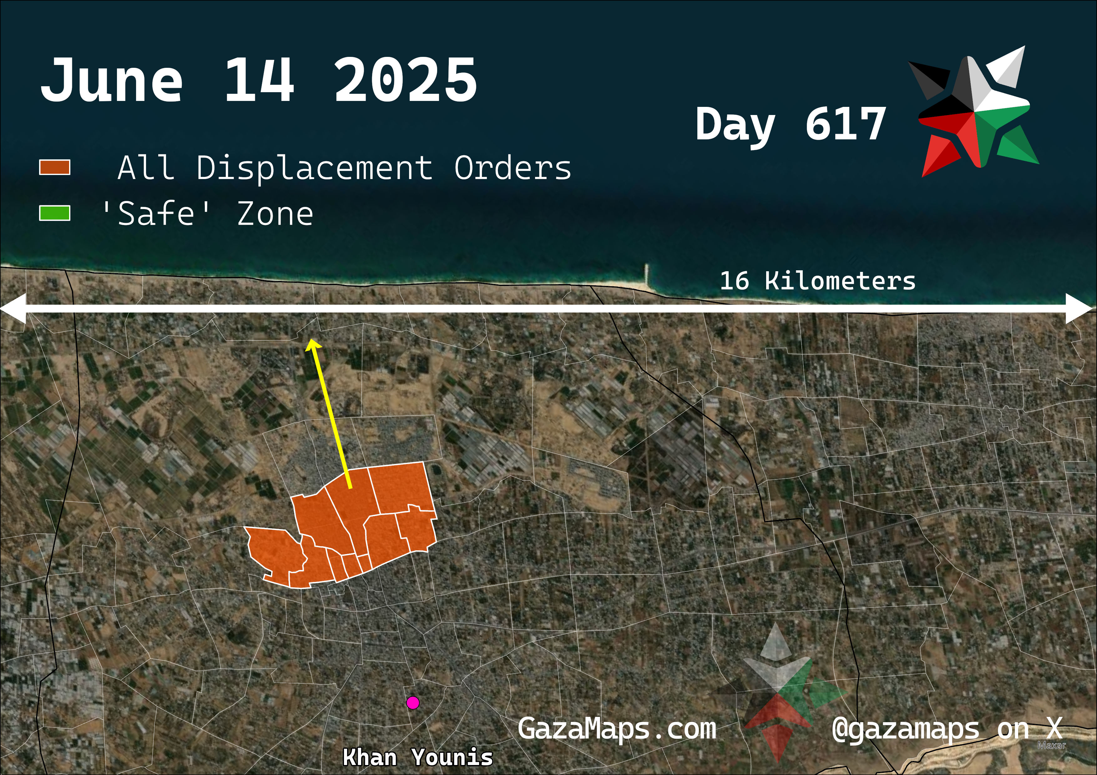 GazaMaps original map, based on IDF displacement order from 14 June, 2025