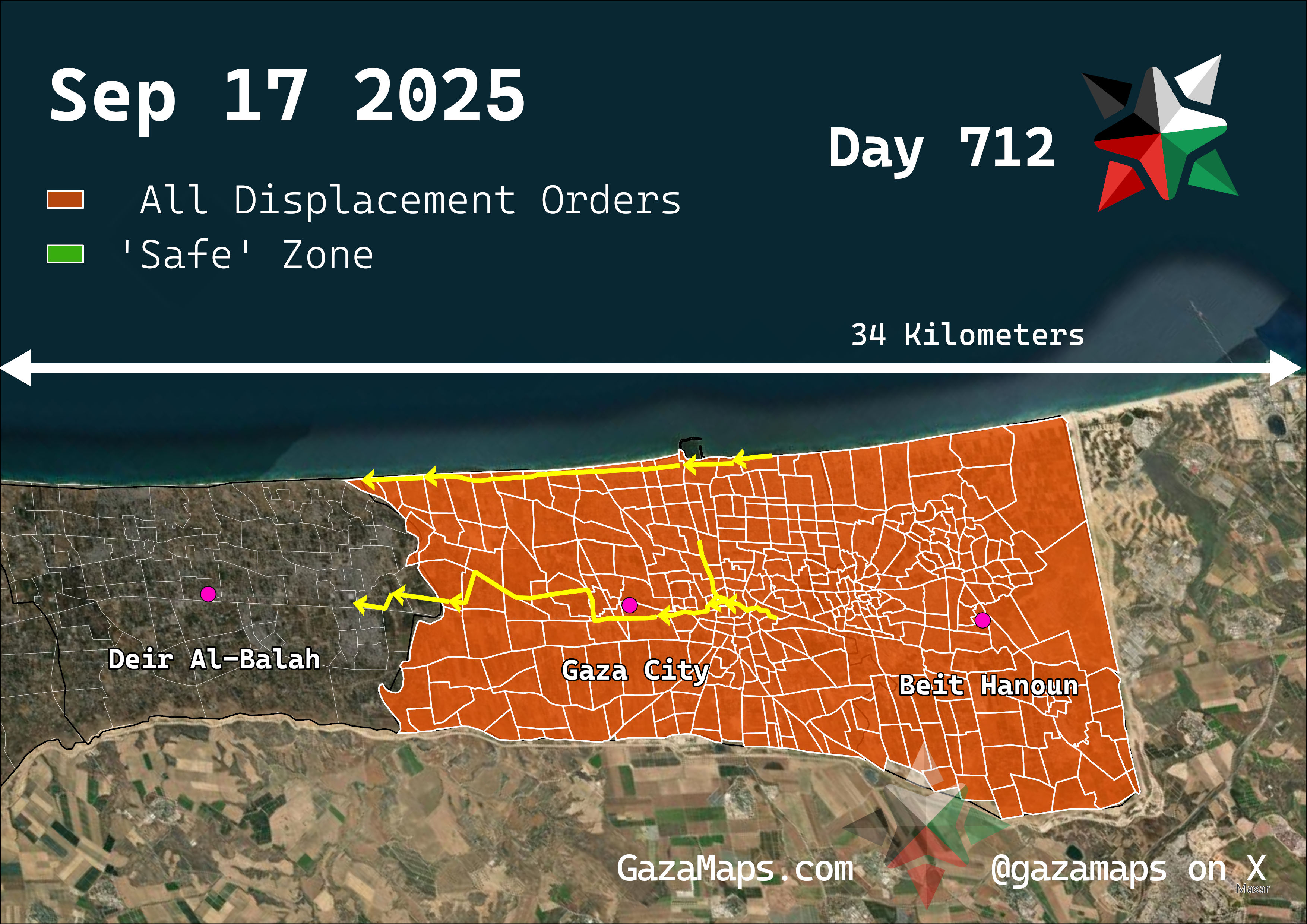 GazaMaps original map, based on IDF displacement order from 17 September, 2025