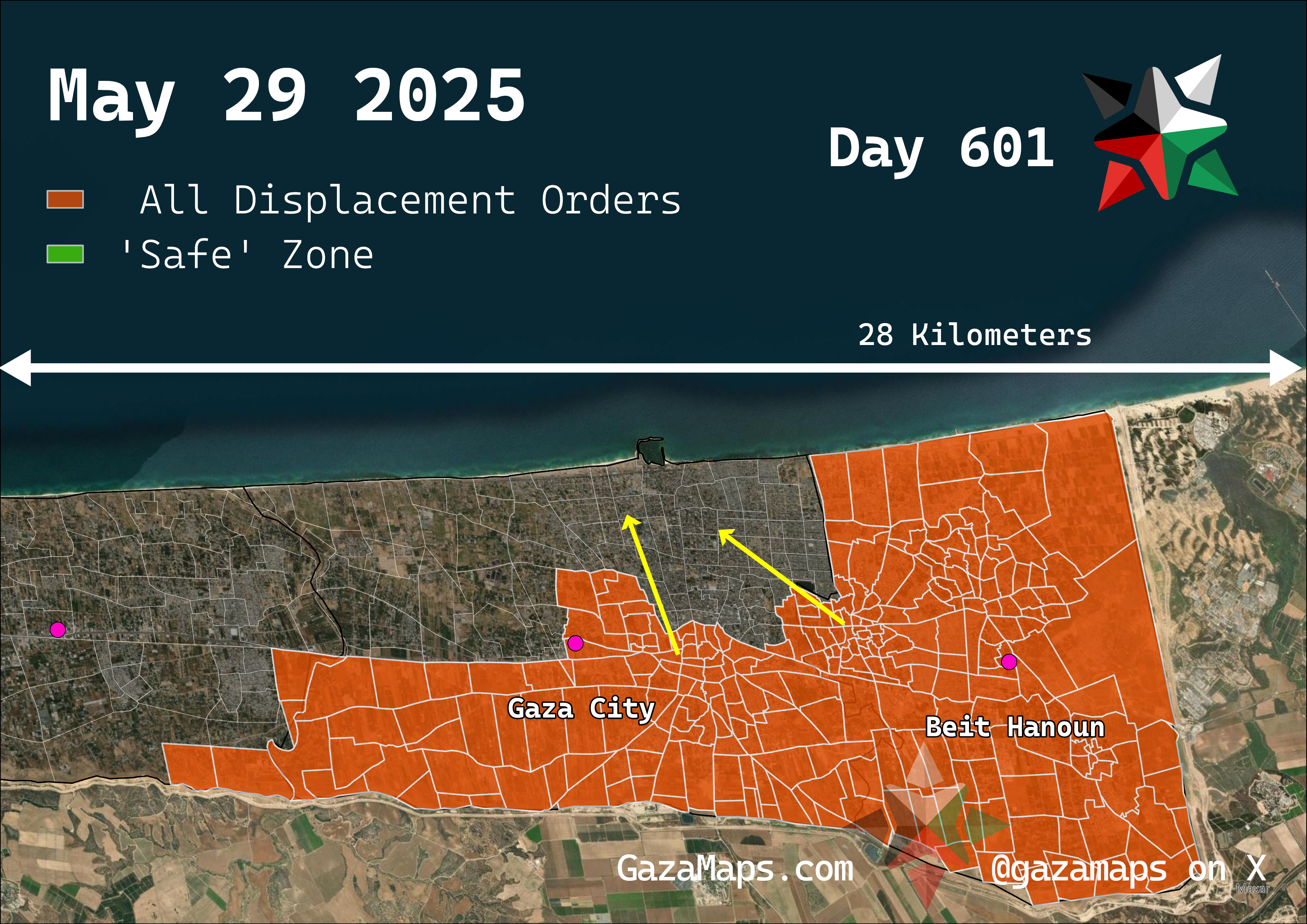 GazaMaps original map, based on IDF displacement order from 29 May, 2025