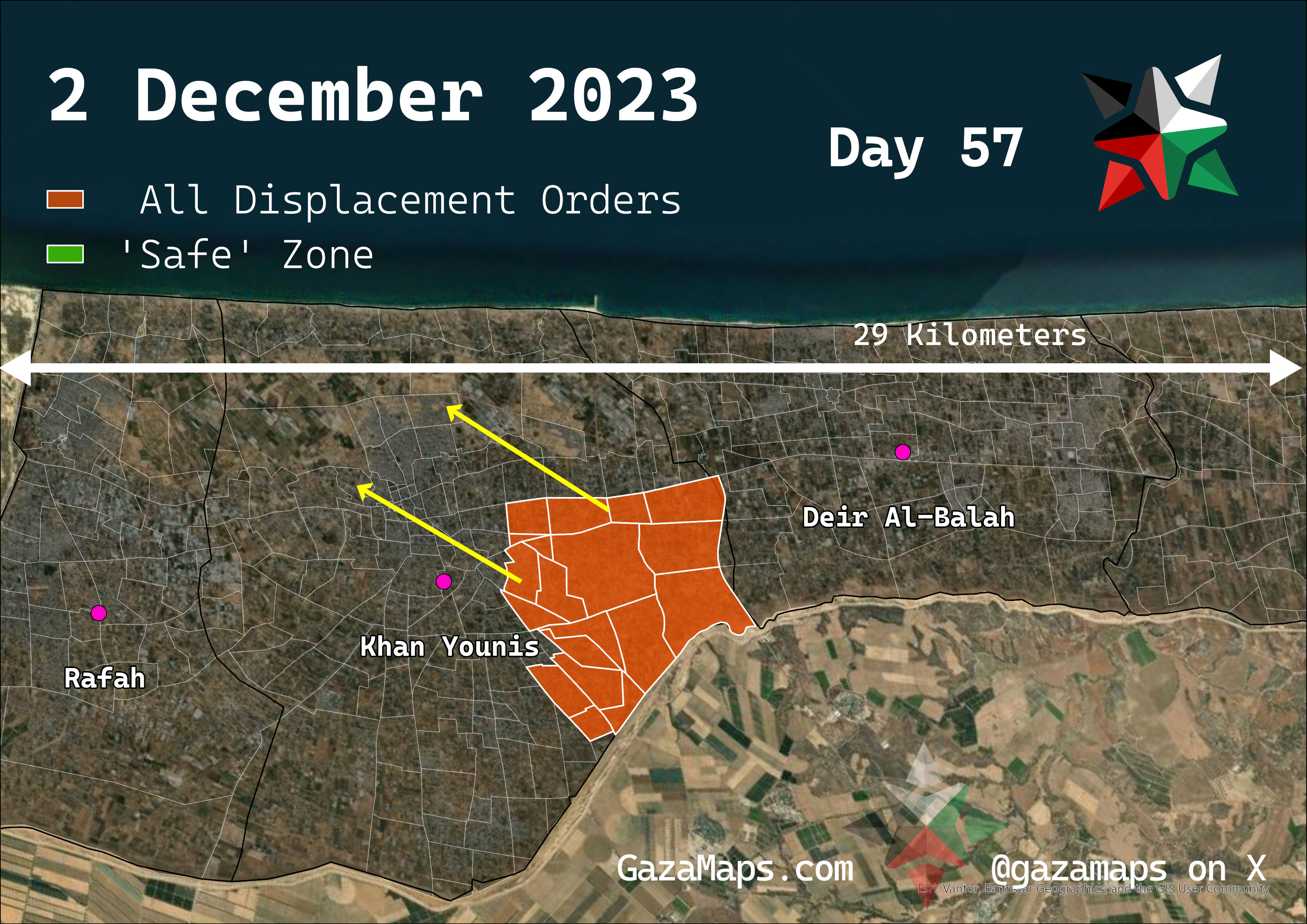 GazaMaps original map, based on IDF displacement order from 02 December 2023
