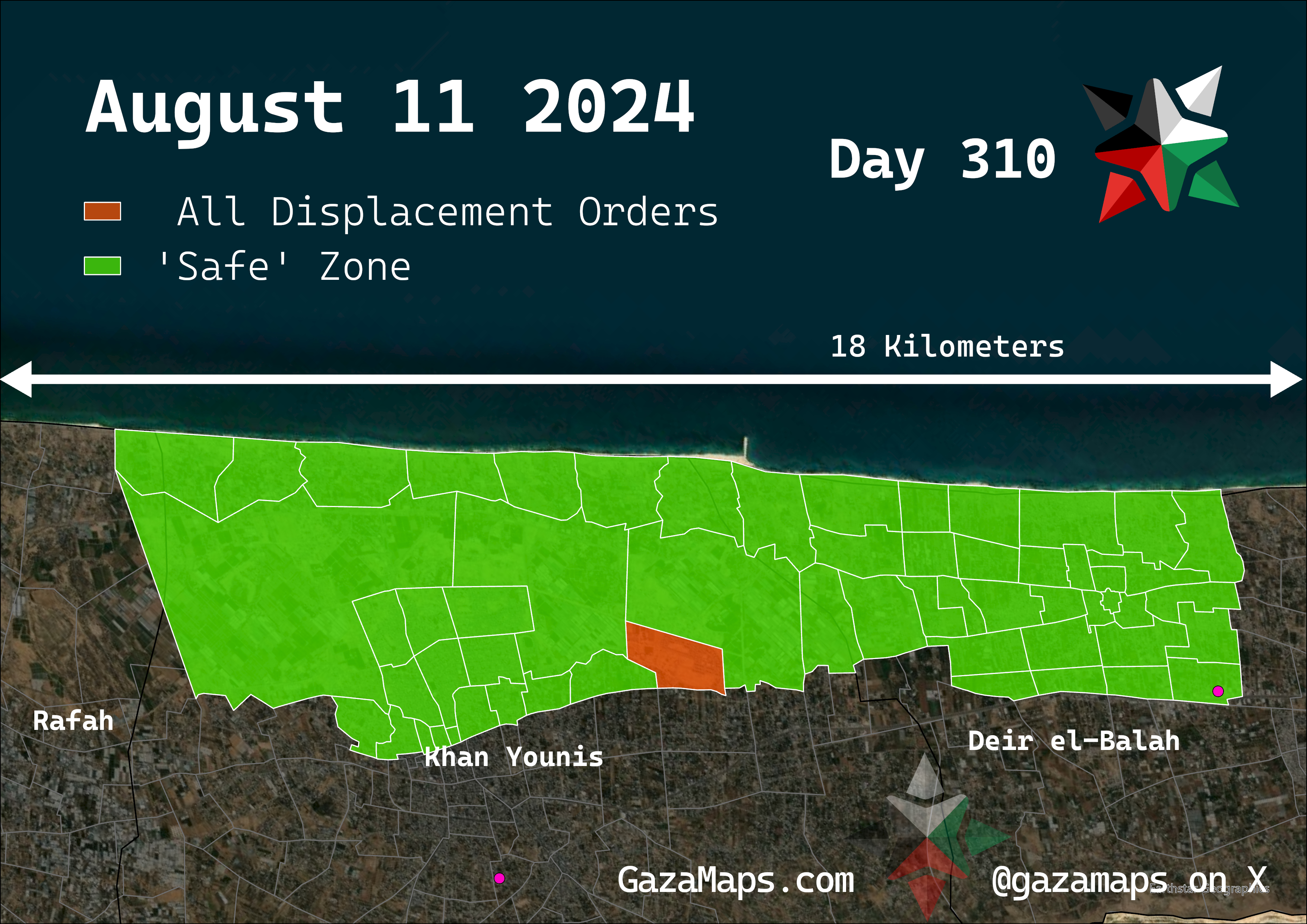 GazaMaps original map, based on IDF displacement order from 11 August, 2024