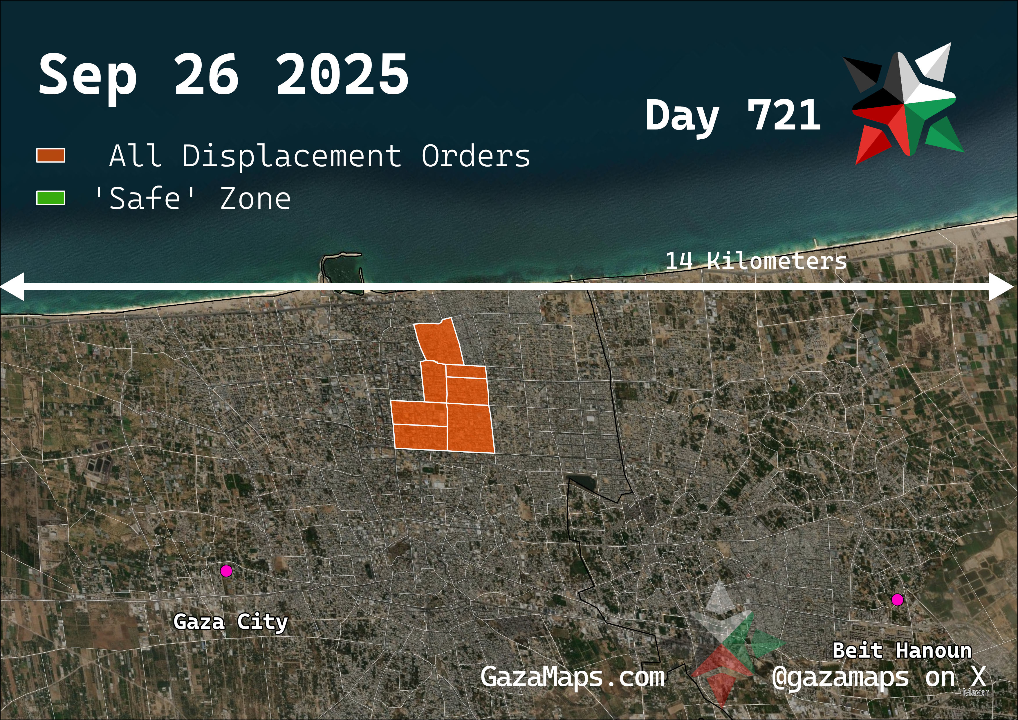 GazaMaps original map, based on IDF displacement order from 26 September, 2025