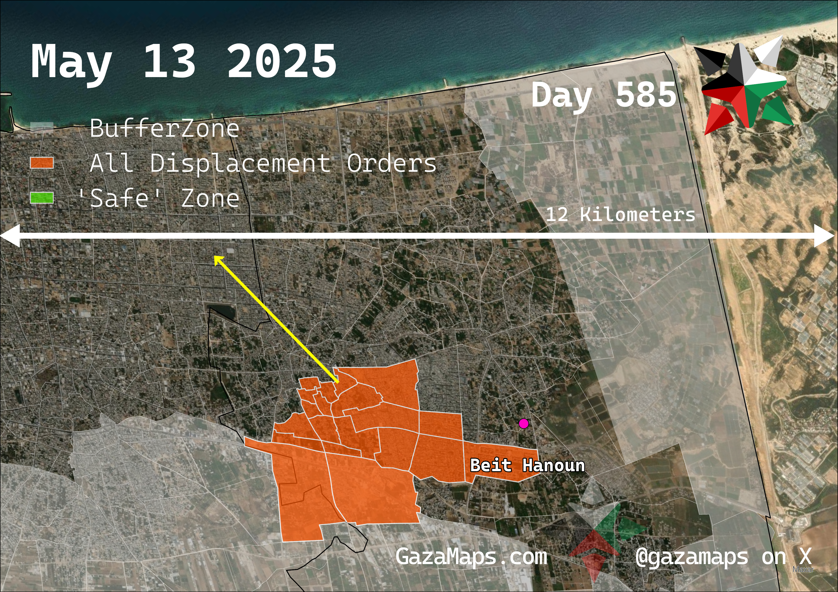 GazaMaps original map, based on IDF displacement order from 13 May, 2025