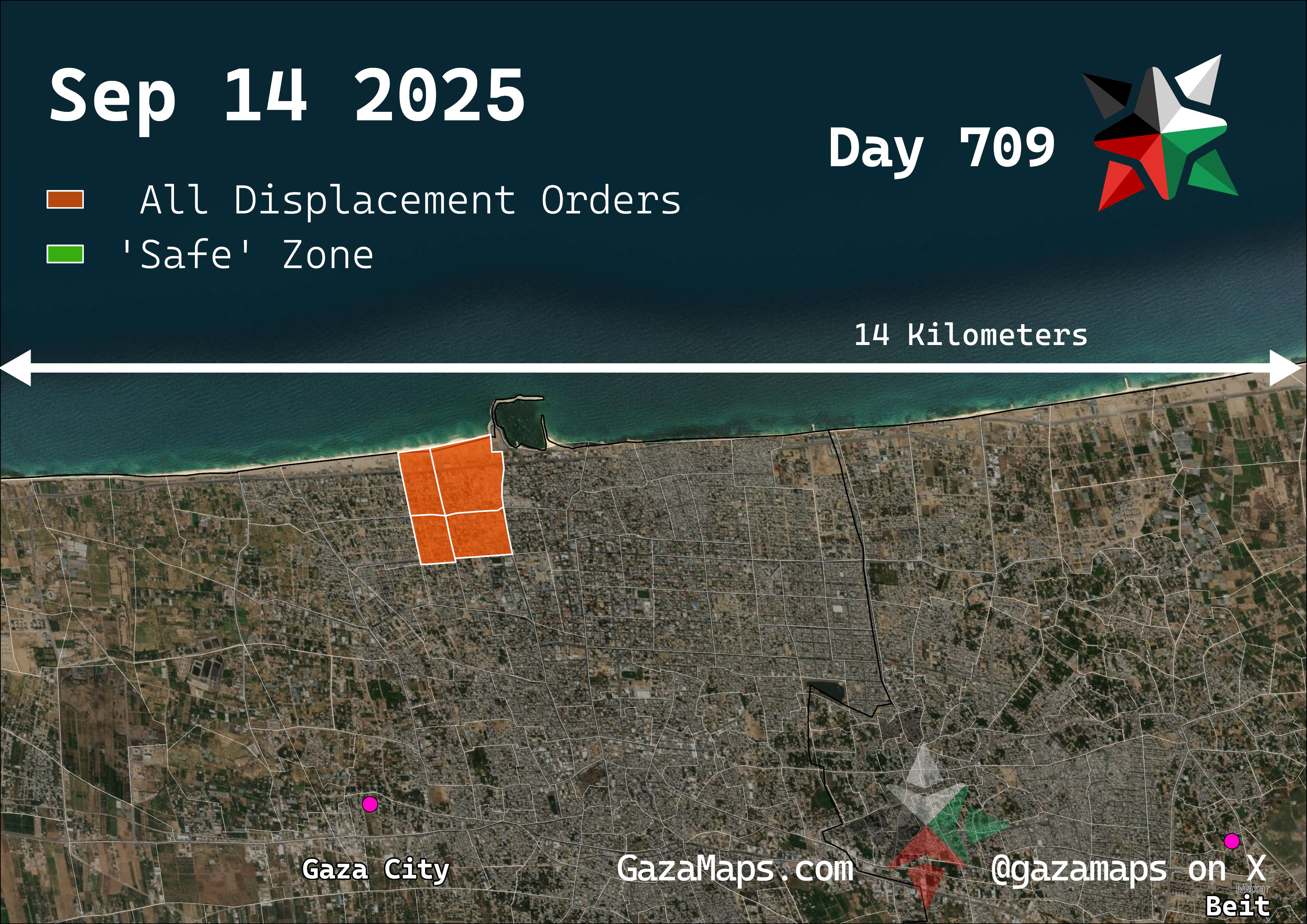 GazaMaps original map, based on IDF displacement order from 14 September, 2025