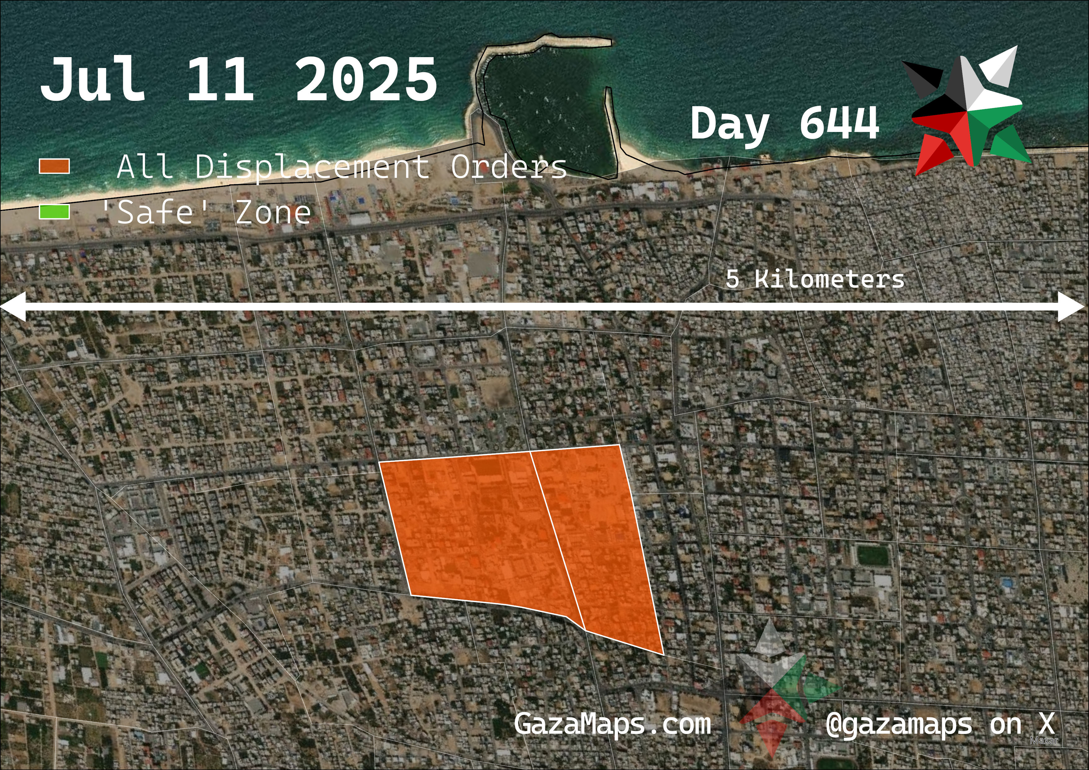 GazaMaps original map, based on IDF displacement order from 11 July, 2025