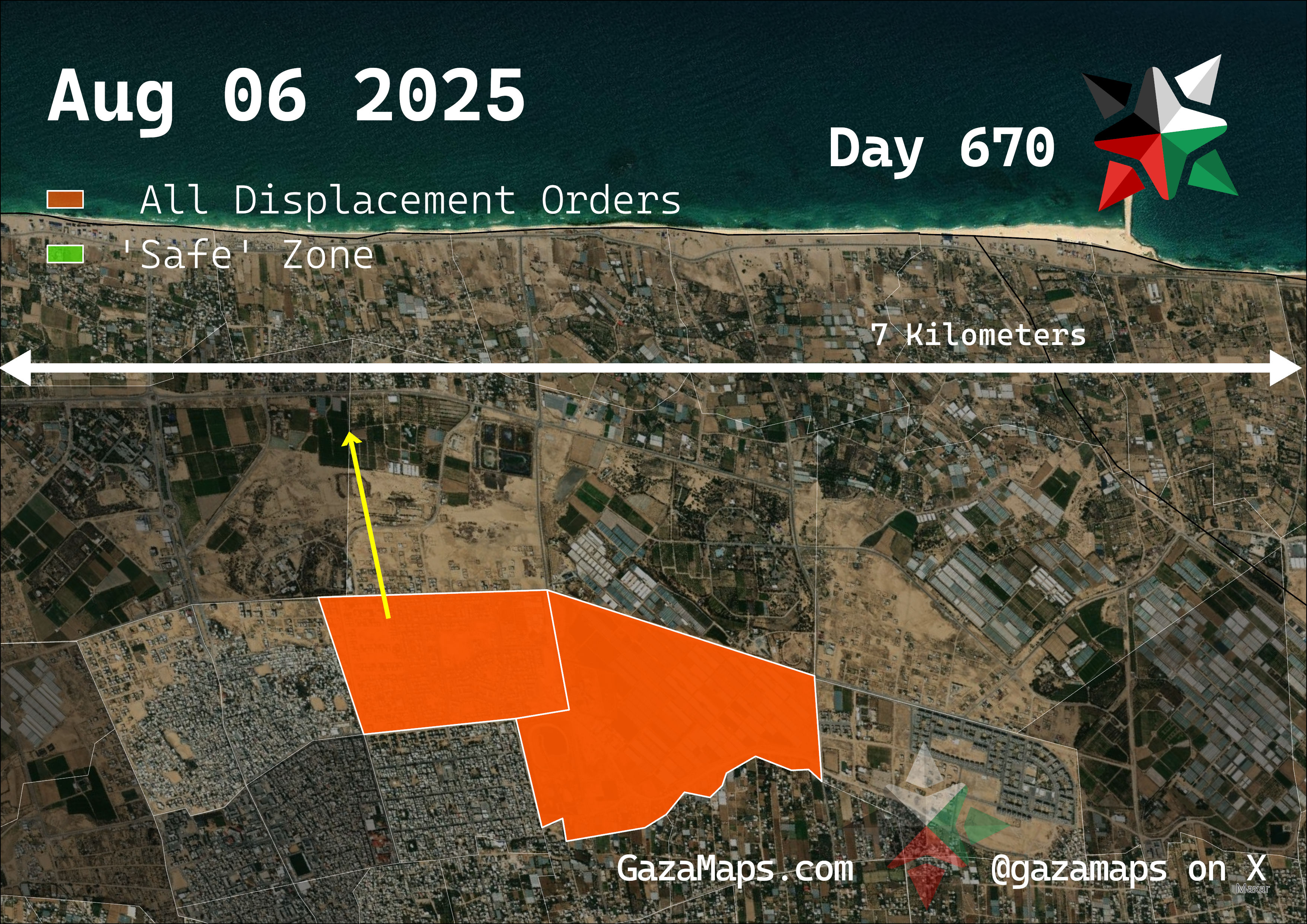 GazaMaps original map, based on IDF displacement order from 06 August, 2025