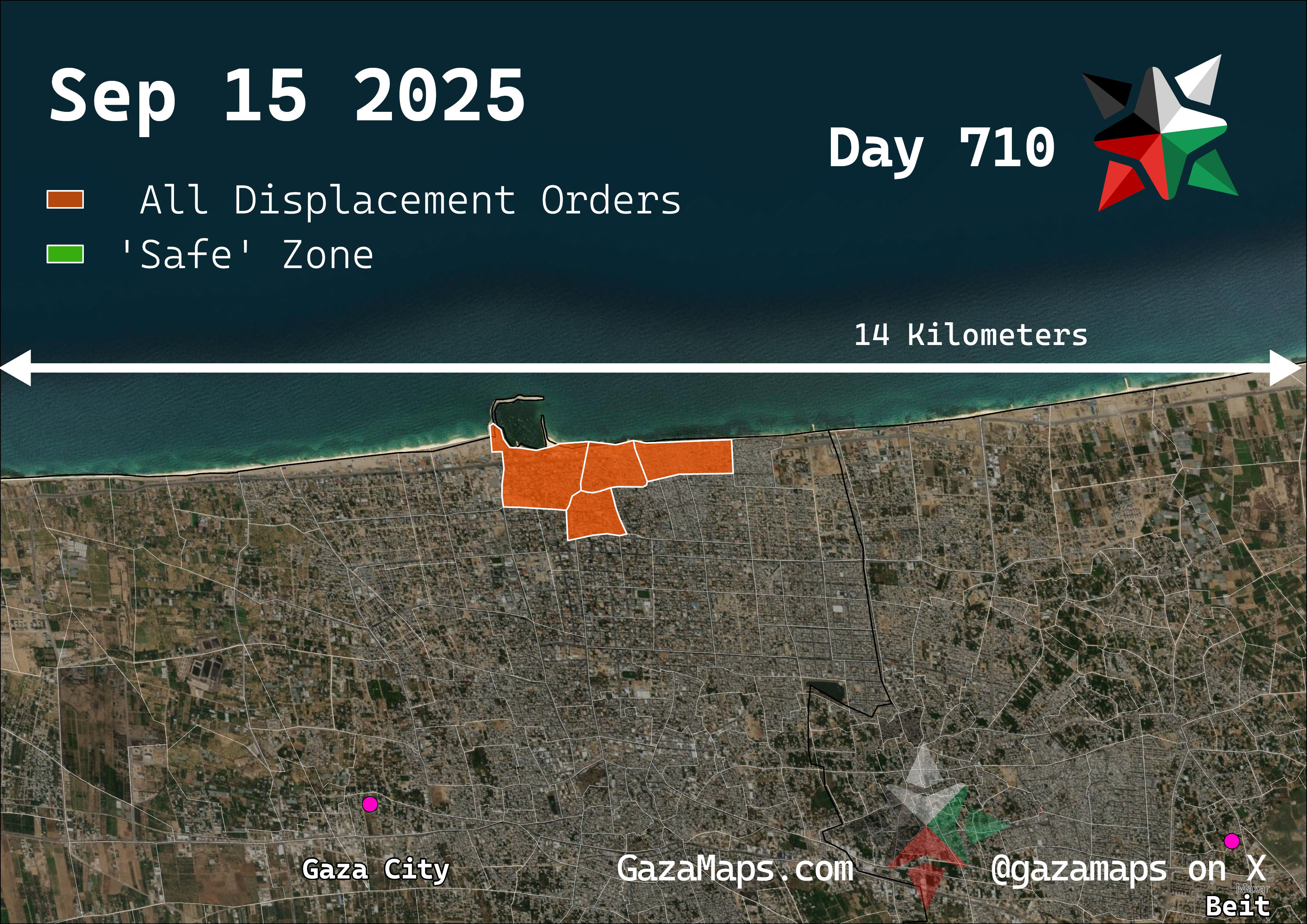 GazaMaps original map, based on IDF displacement order from 15 September, 2025