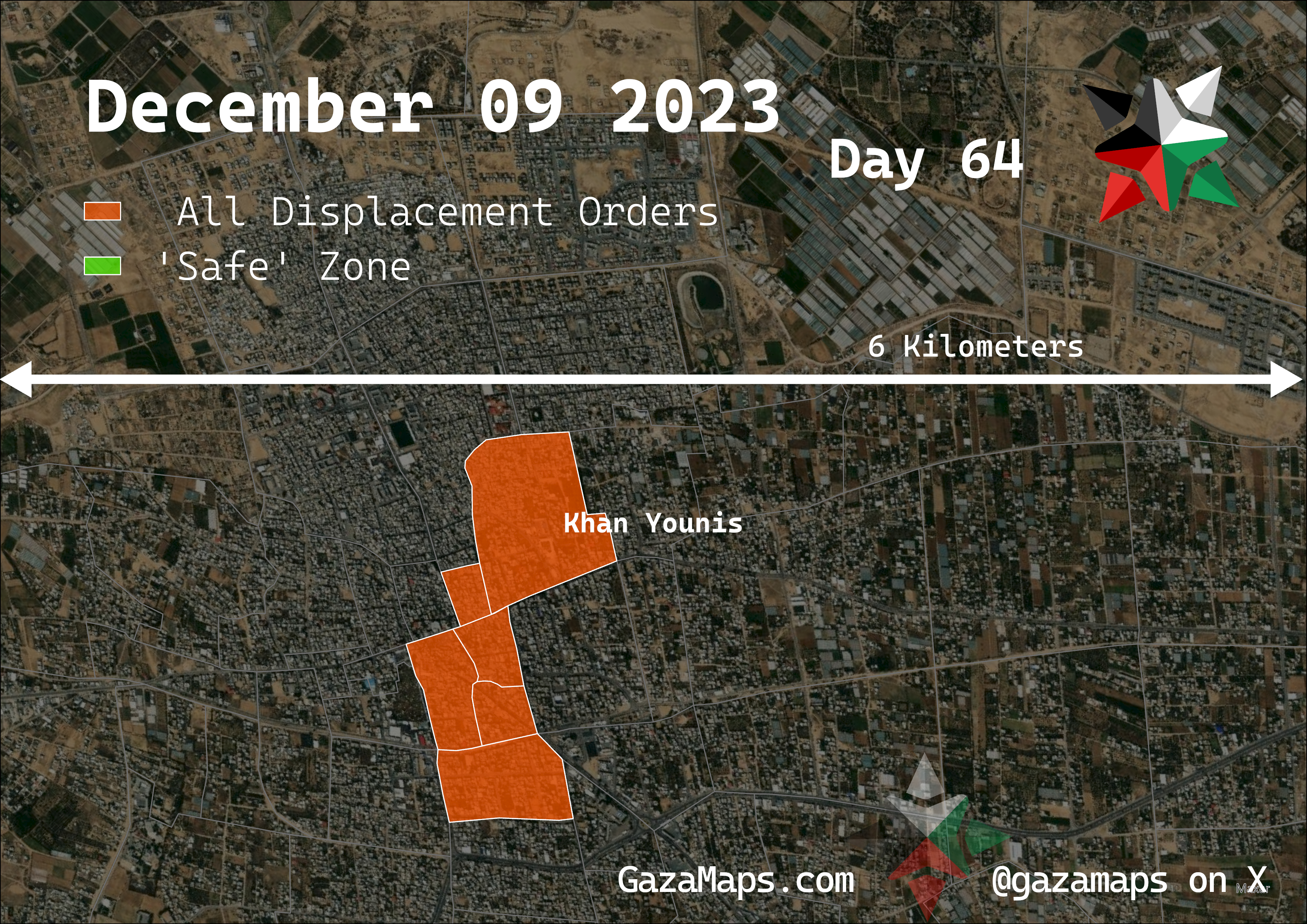 GazaMaps original map, based on IDF displacement order from 09 December, 2023