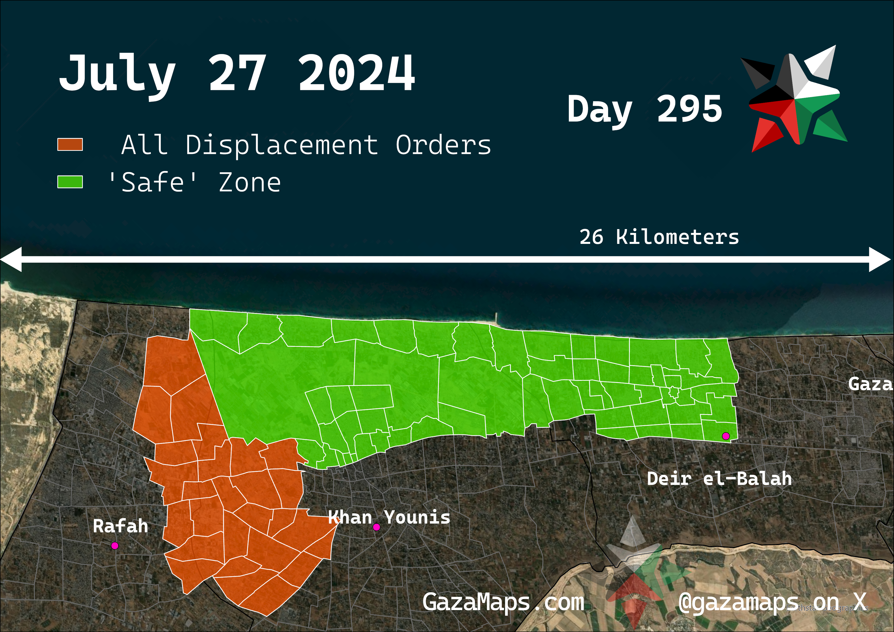 GazaMaps original map, based on IDF displacement order from 27 July, 2024