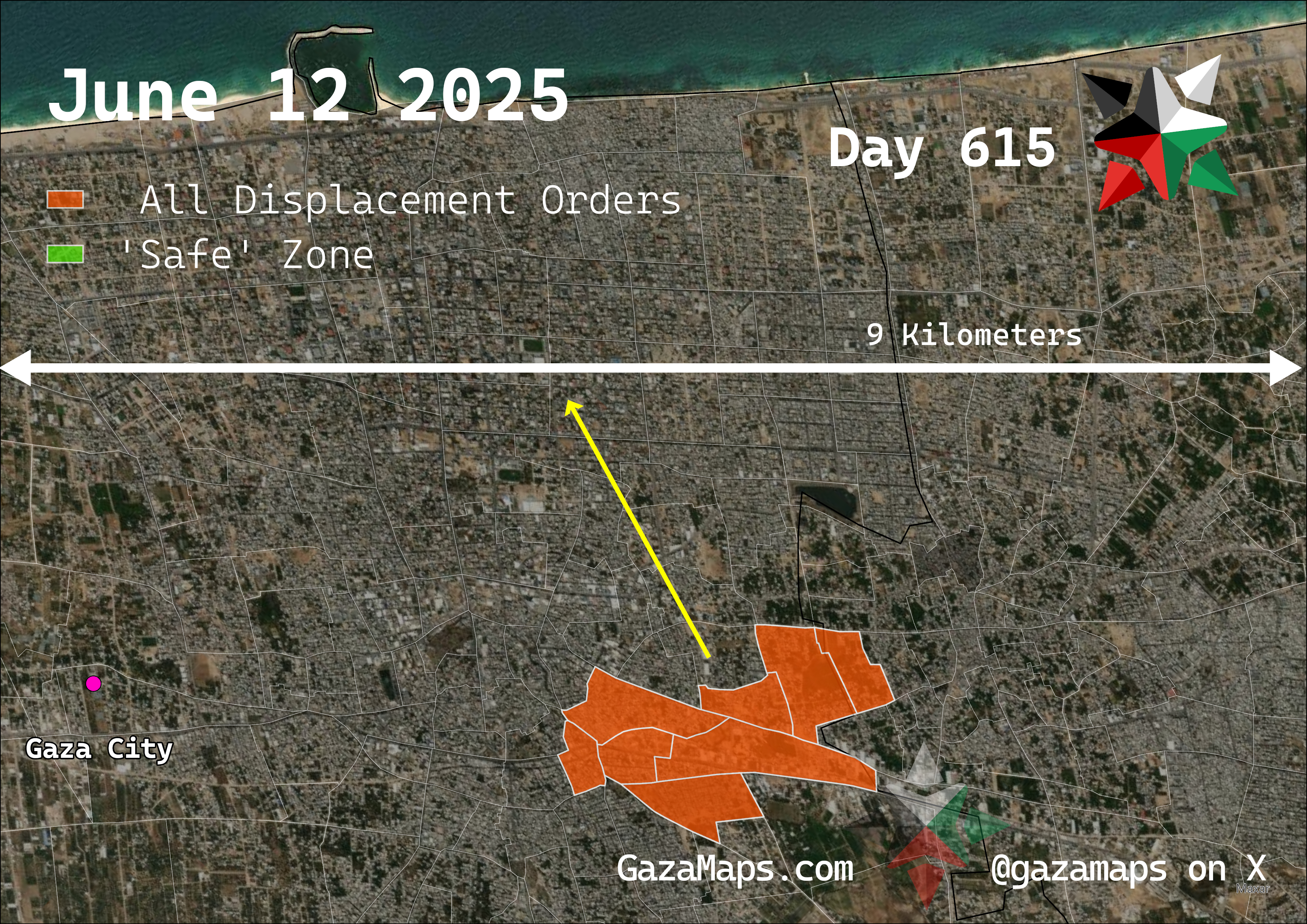 GazaMaps original map, based on IDF displacement order from 12 June, 2025