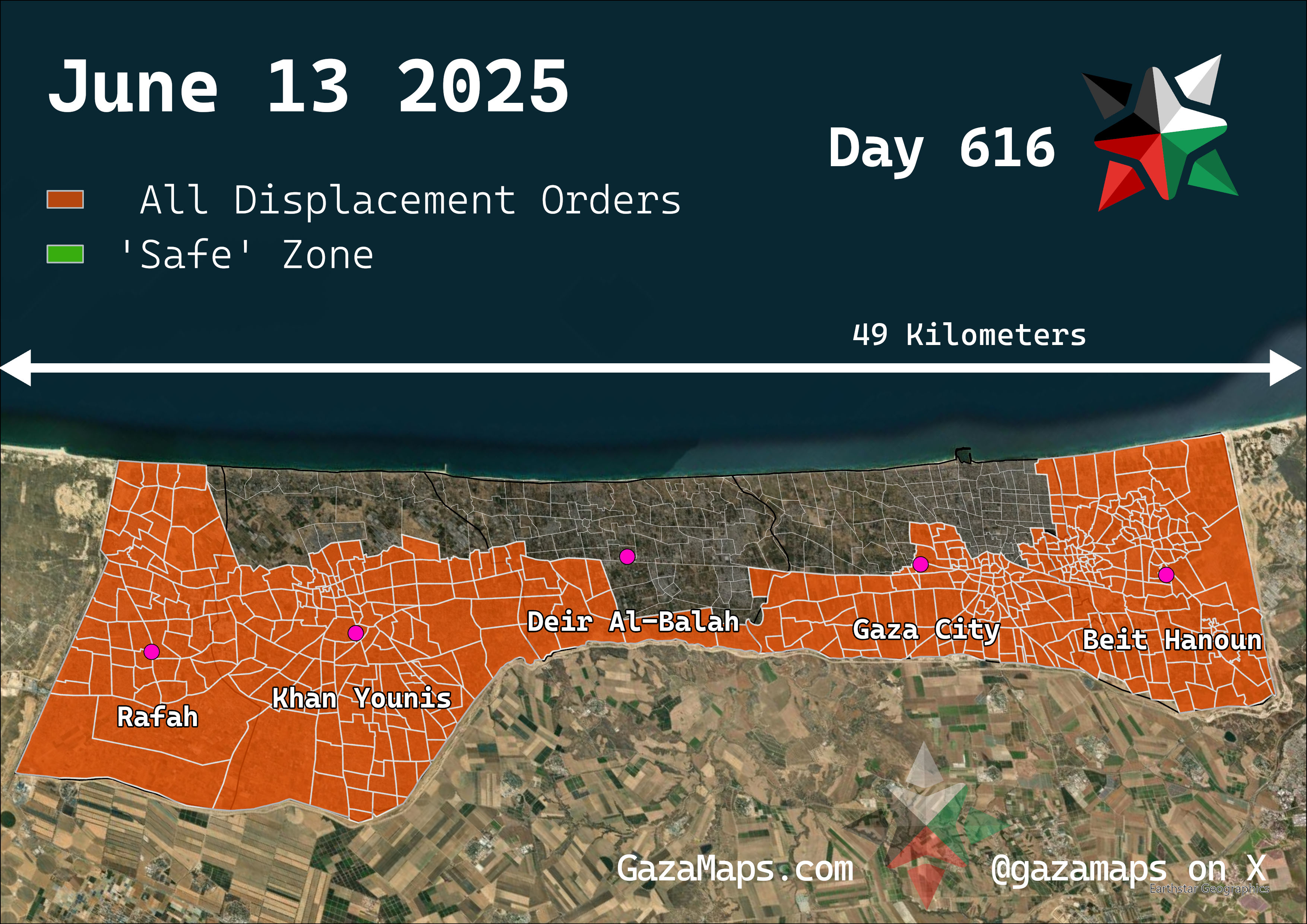 GazaMaps original map, based on IDF displacement order from 13 June, 2025