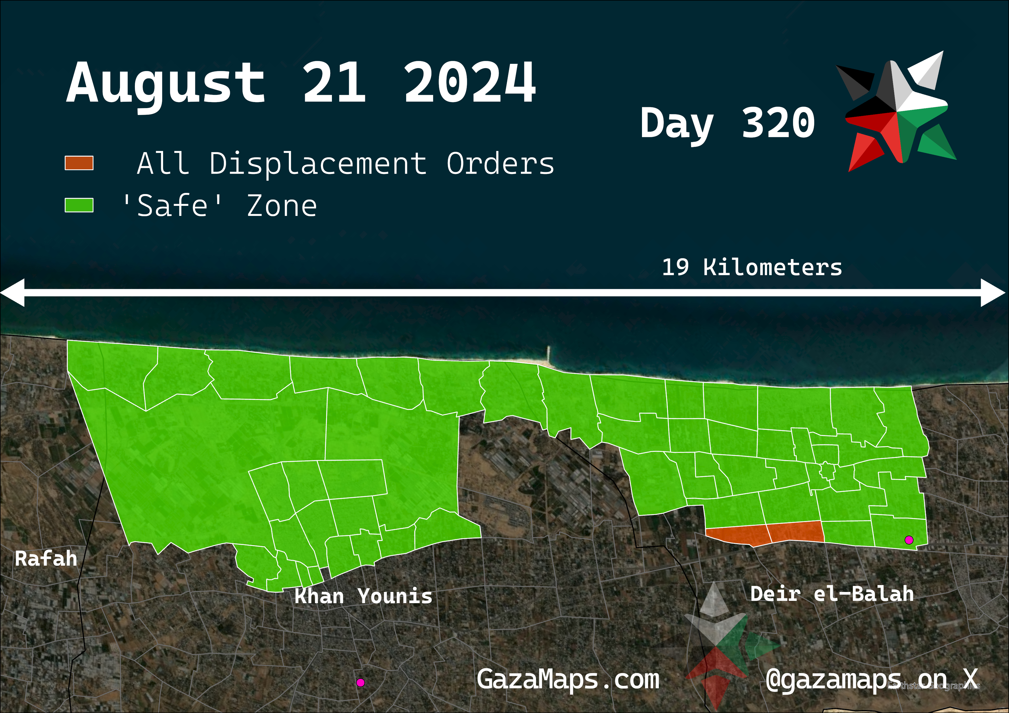 GazaMaps original map, based on IDF displacement order from 21 August, 2024