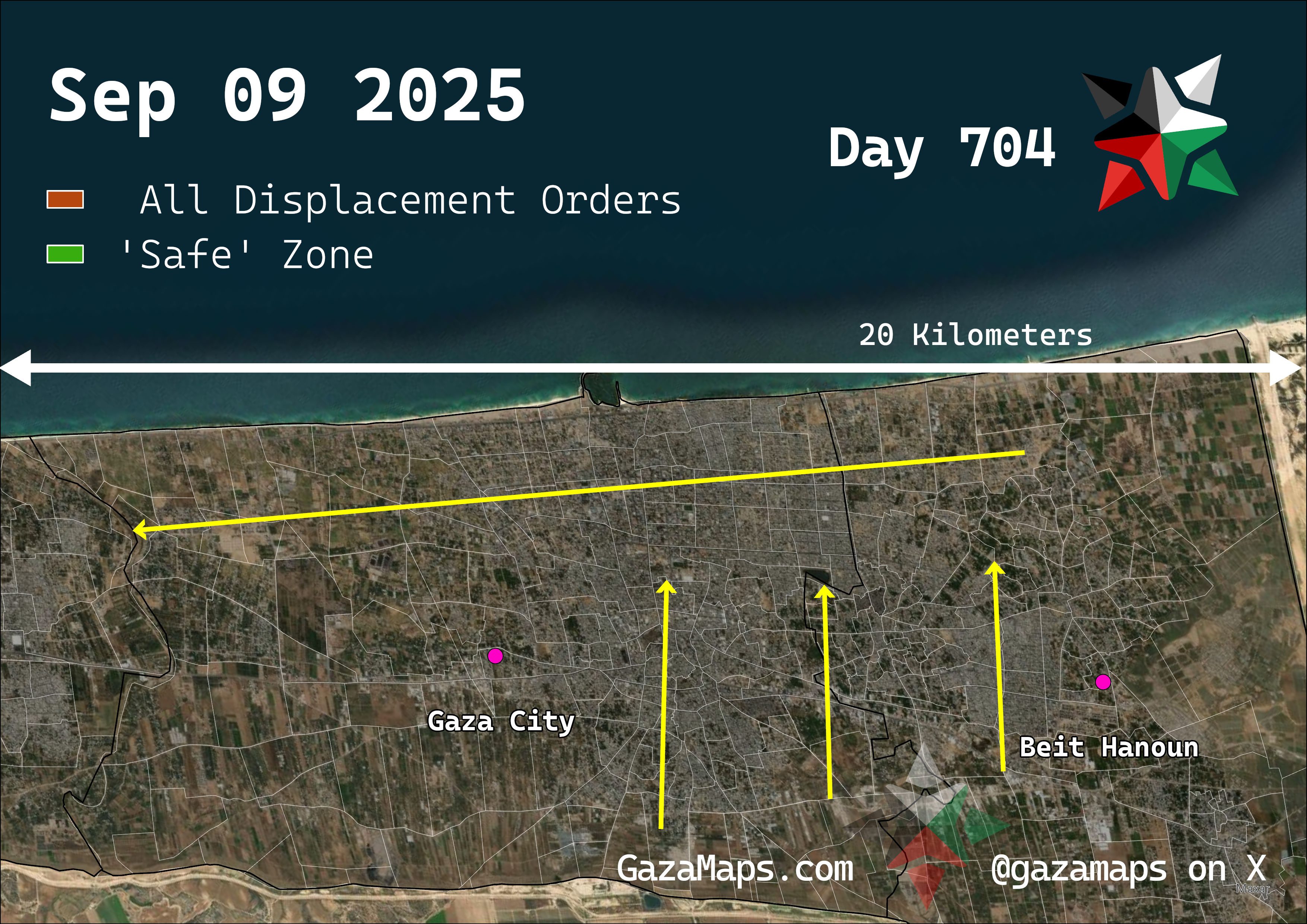 GazaMaps original map, based on IDF displacement order from 09 September, 2025