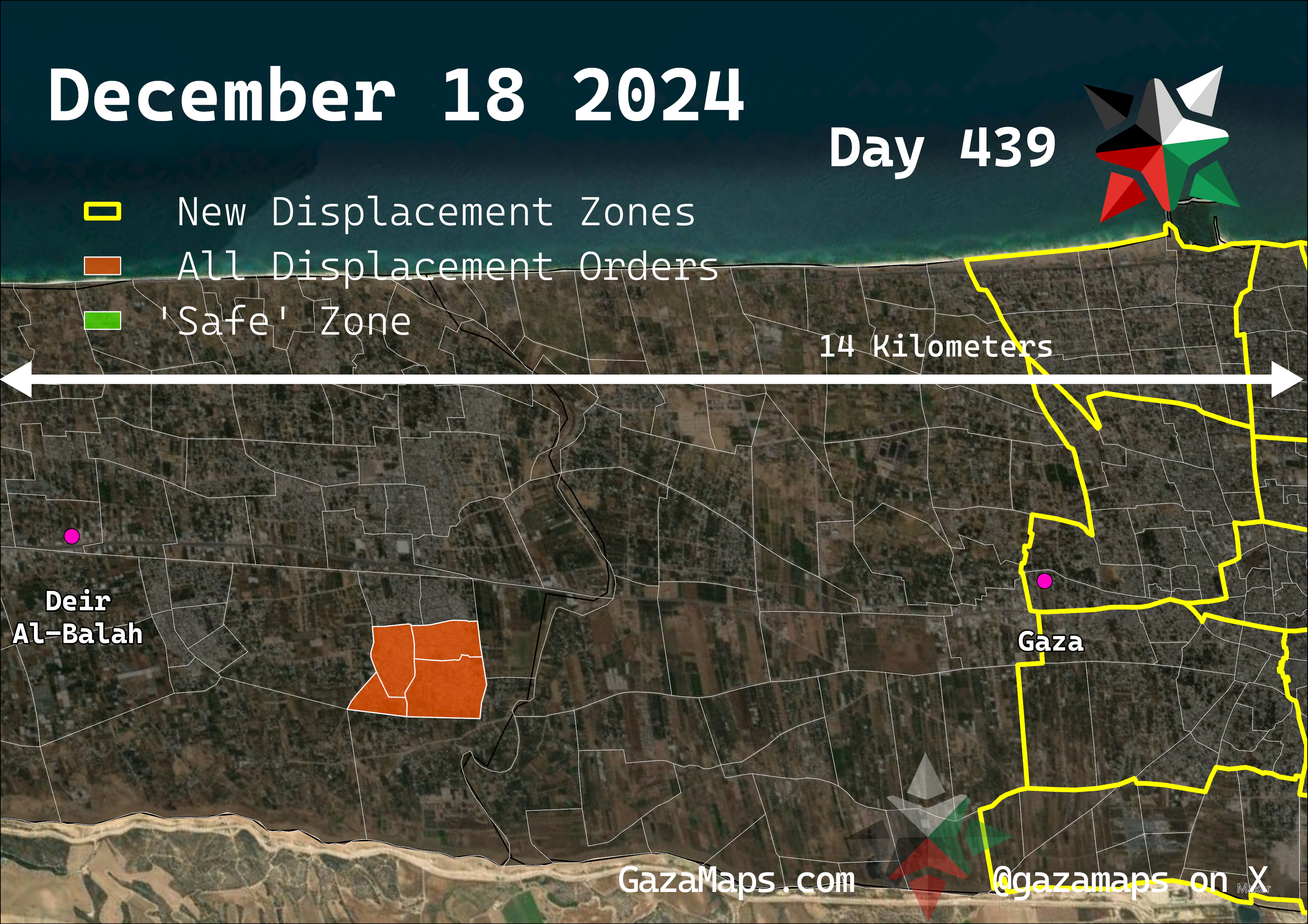 GazaMaps original map, based on IDF displacement order from 18 December, 2024