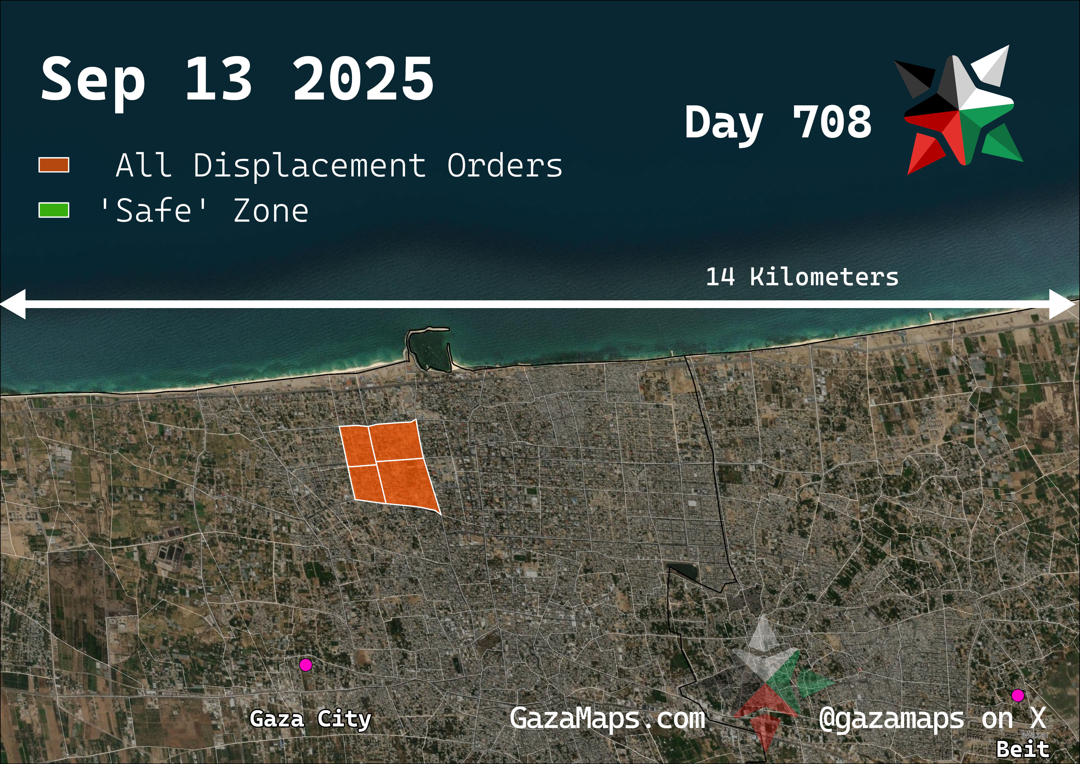 GazaMaps original map, based on IDF displacement order from 14 September, 2025